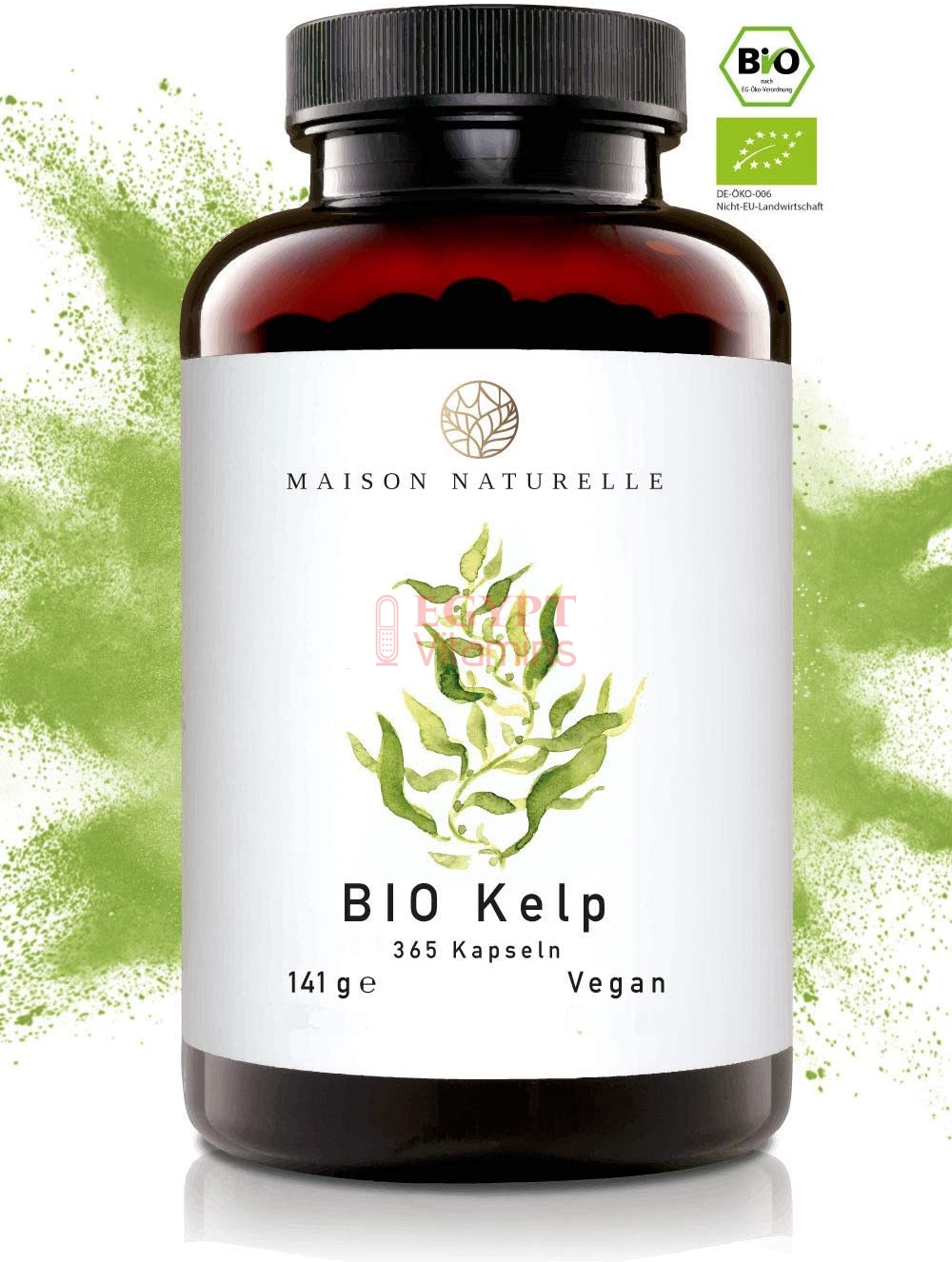 Maison Naturalle Bio Kelp - Organic Brown Algae Capsules (365 Pieces) - 200 μg Iodine per capsule طحالب البحر البنية العضوية ، 200 ميكروجرام يود للكبسولة ، 365 حباية