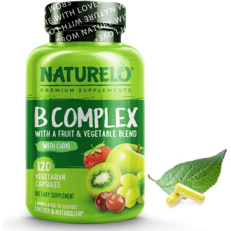 NATURELO B Complex - Whole Food Complex with Vitamin B6, Folate, B12, Biotin - Supplement for Energy and Stress - 120 Capsules