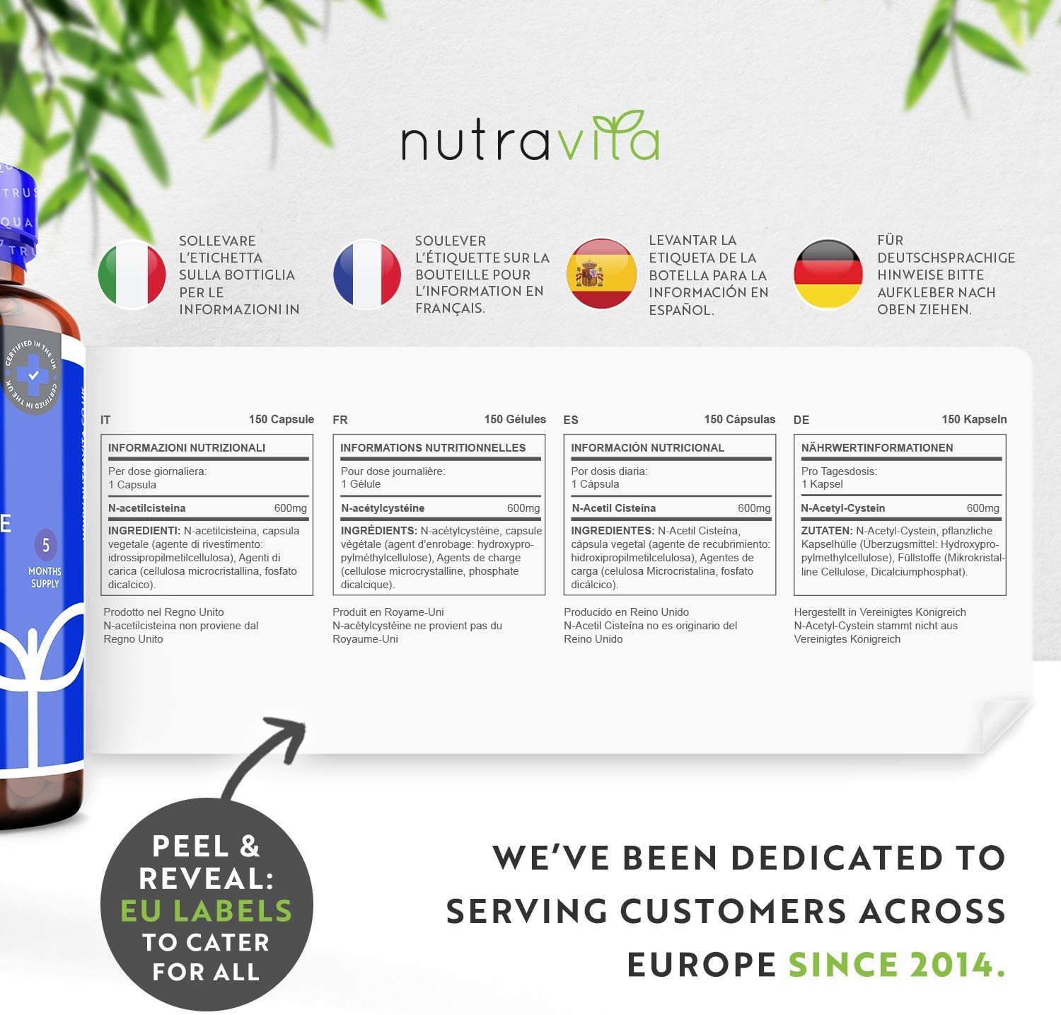 Nutravita NAC N-Acetyl-Cysteine 600mg,150 Capsules ان _أسيتيل سيستايين 600 مجم، 150 كبسولة - Image 2