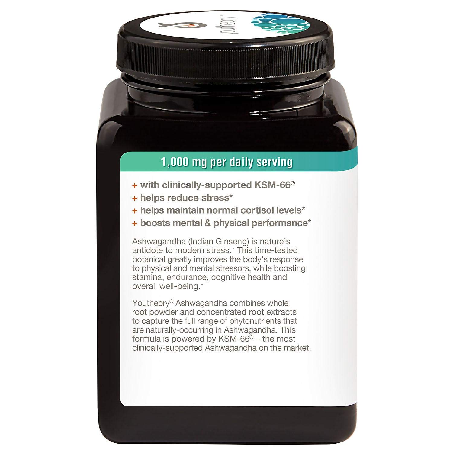 Youtheory Ashwagandha Vegetarian Capsules Net Wt 150 Count كبسولات الأشواجندا النباتية 1000 مجم 150 كبسولة نباتية - Image 2
