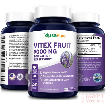 Nusapure Vitex Chasteberry Fruit 9,000 mg, Support Hormonal Balance & PMS Symptoms, 200Capsules
