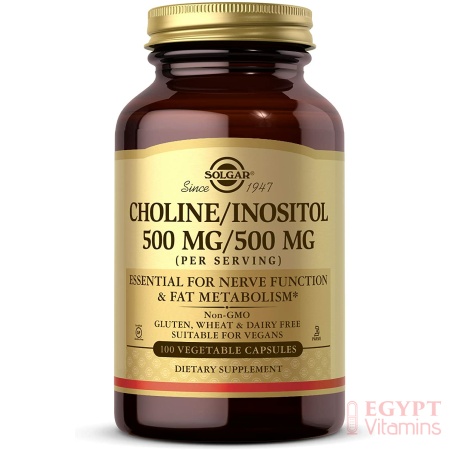 Solgar Choline/Inositol 500 mg/500 mg, Energy Metabolism, Liver Health, Essential for Brain & Nerve Function,100 Capsules سولجار كولين 500 مجم واينوزيتول 500 مجم ، 100 كبسولة نباتية ، لزيادة إنتاج الطاقة ولصحة الكبد ولصحة وظائف المخ والأعصاب