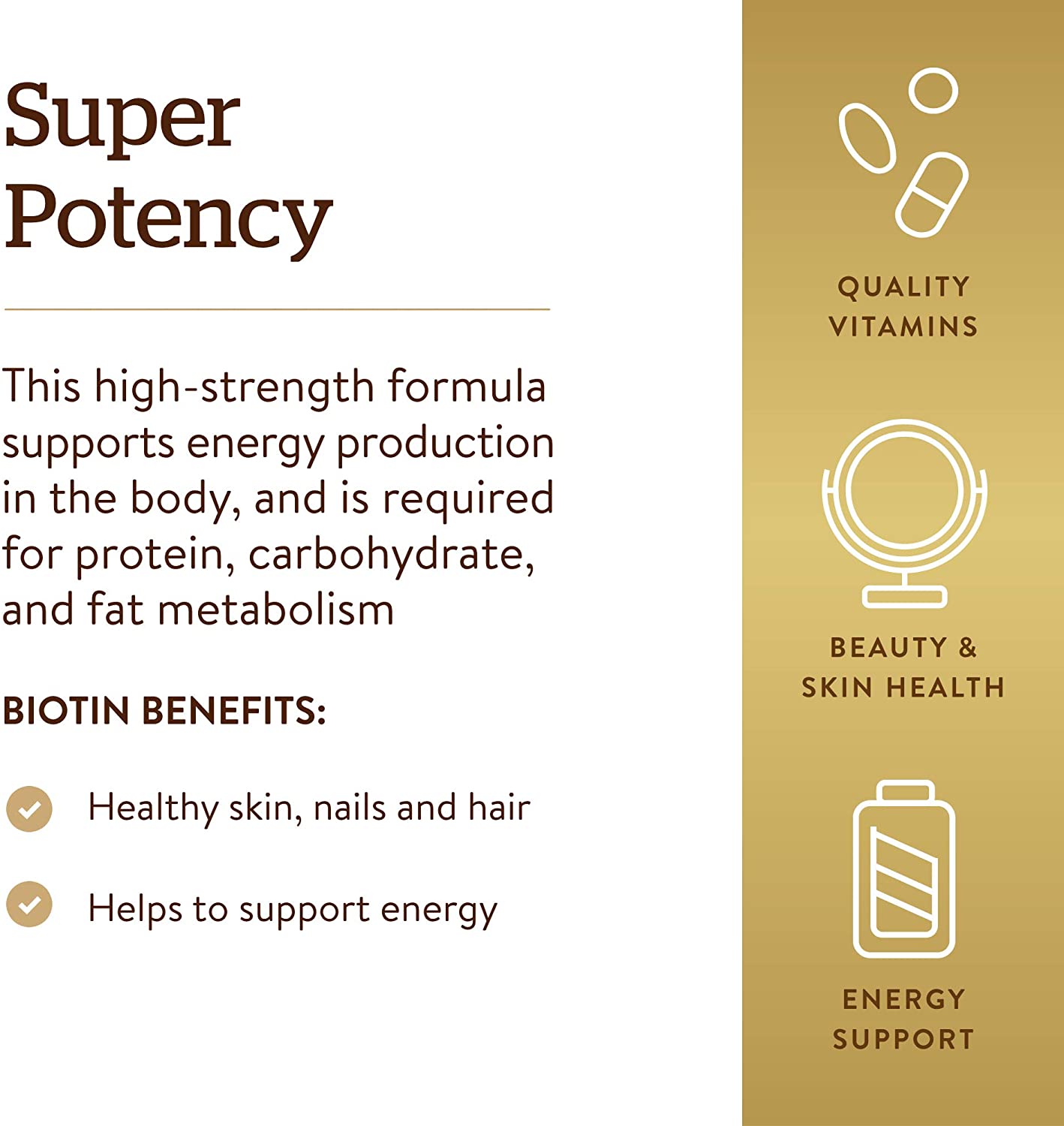 Solgar Biotin 5000 mcg, Promote Healthy Skin, Nails &Hair - Supports Energy Production,180 Capsules <br/> سولجار بيوتين طبيعى تركيز 5000 مجم،لصحة الشعر والبشرة والأظافر،180 كبسولة - Image 5