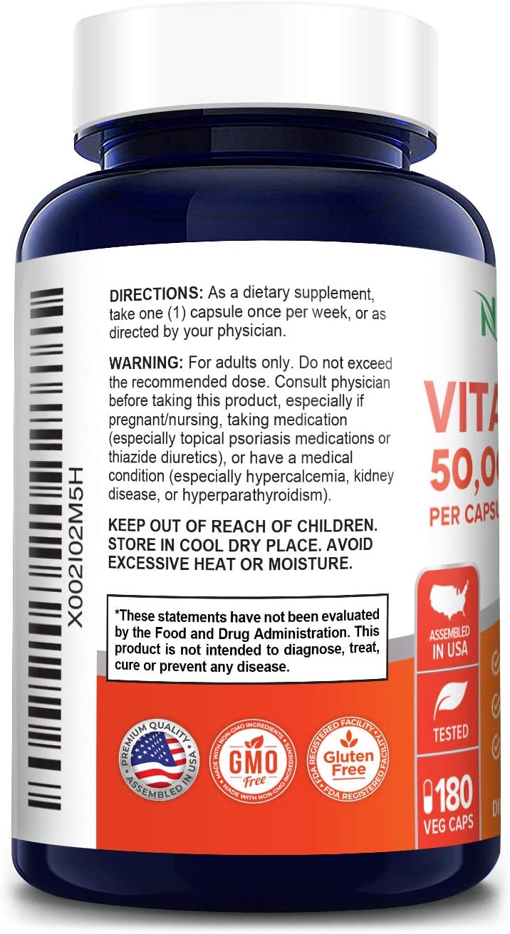 NUSAPURE Vitamin D3 50,000 IU 180 Veggie Capsules نوزابيور فيتامين د3 ,50000 وحدة دولية ,180 كبسولة نباتية - Image 3