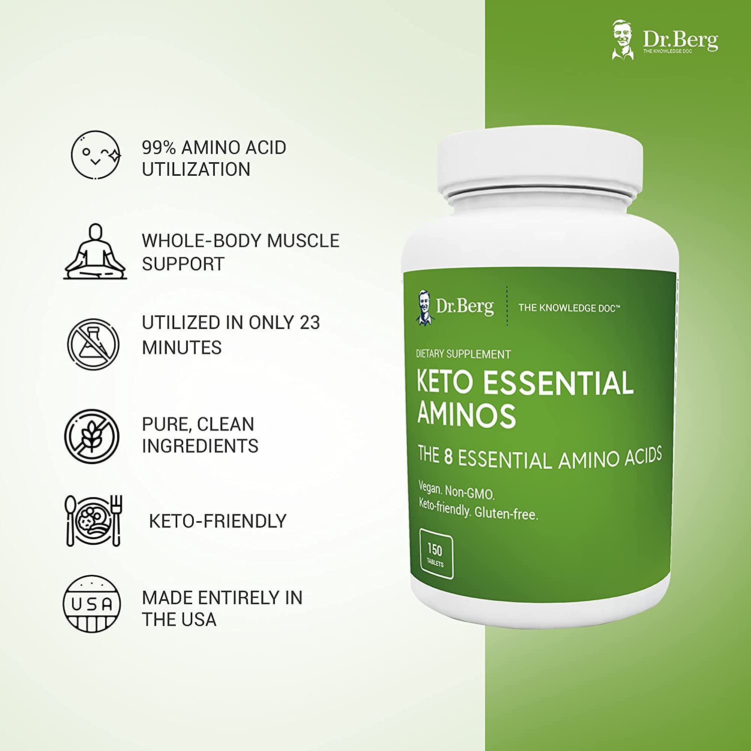 Dr berg's Keto Essential Amino acids,150 Tablets الأحماض الأمينية الأساسيه ، 8 أحماض أمينية أساسيه، 150 قرص - Image 2