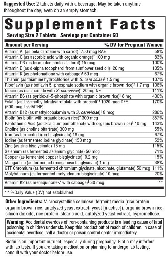 MegaFood, Baby & Me 2 Prenatal Multi, Prenatal and Postnatal Vitamin with Active Form of Folic Acid, Iron, Choline, Non-GMO, 120 Tablets ميجا فود ، بيبى وأنا2 _ فيتامينات متعددة للأمهات الحوامل و لنمو الجنين مع شكل نشط من حمض الفوليك والحديد والكولين ، 120 حباية - Image 2