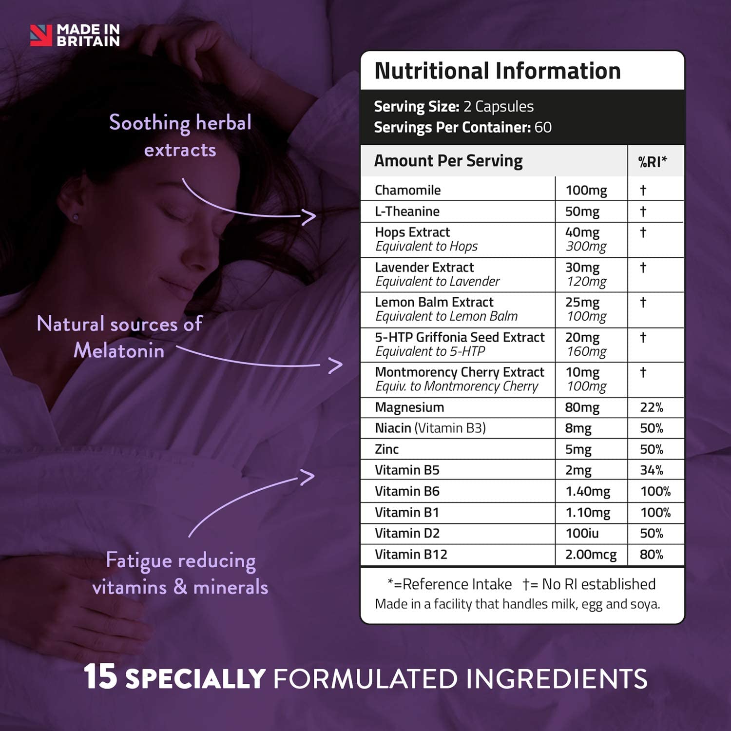 Natural Sleep Aid Supplement with Melatonin & 5-HTP | TDN Night Complex | 120 Capsules - Image 2