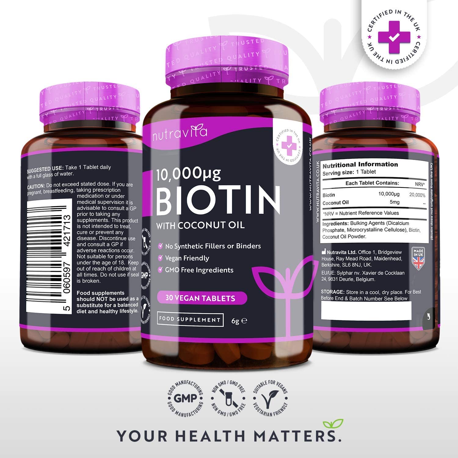 Nutravita High Strength Biotin Tablets with Coconut Oil | 30 Tabs - Image 7