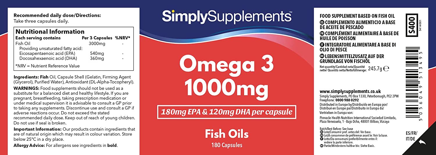 SimplySupplements Omega 3 Fish Oil 1000mg Capsules | 180 Capsules | Providing EPA & DHA سيمبلى سبليمنتس اوميجا 3 1000 مجم ،180 كبسولة نباتية - Image 2
