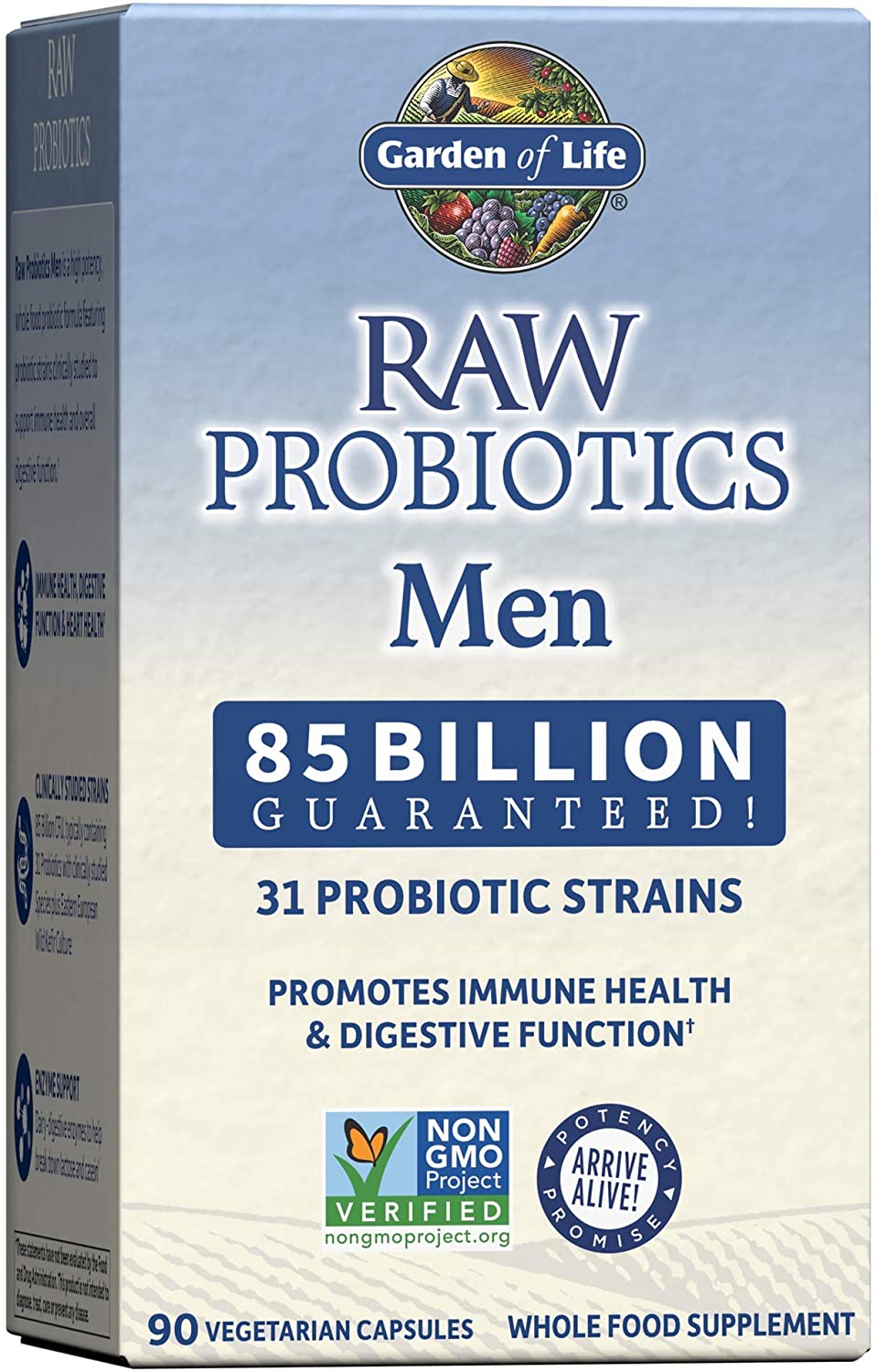 Garden of Life Raw Probiotics for Men - Acidophilus and Bifidobacteria Probiotic-Created Vitamins, Minerals, Enzymes and Prebiotics - Gluten and Soy-Free, Non-GMO - 90 Vegetarian Capsules جاردن أوف لايف بروبيوتيك الخام للرجال 85 وحدة دولية ، 90 كبسولة نباتية