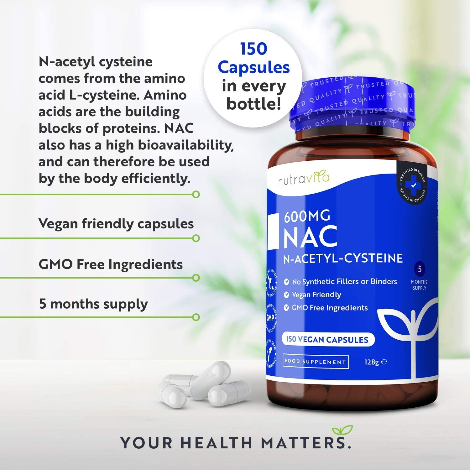 Nutravita NAC N-Acetyl-Cysteine 600mg,150 Capsules ان _أسيتيل سيستايين 600 مجم، 150 كبسولة - Image 6