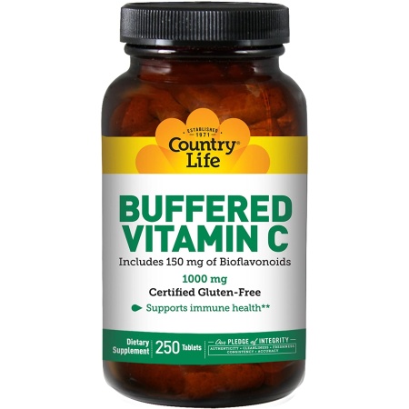 Country Life Buffered Vitamin C 1,000mg with Rose Hips, 250 tablets