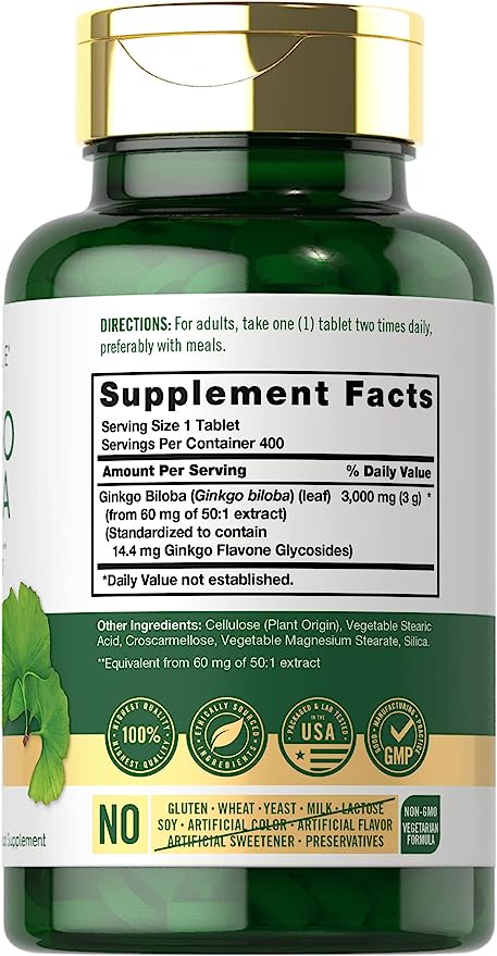 Carlyle Ginkgo Biloba 3000mg | 400 Tablets | Vegetarian Supplement | Non-GMO, Gluten Free - Image 2