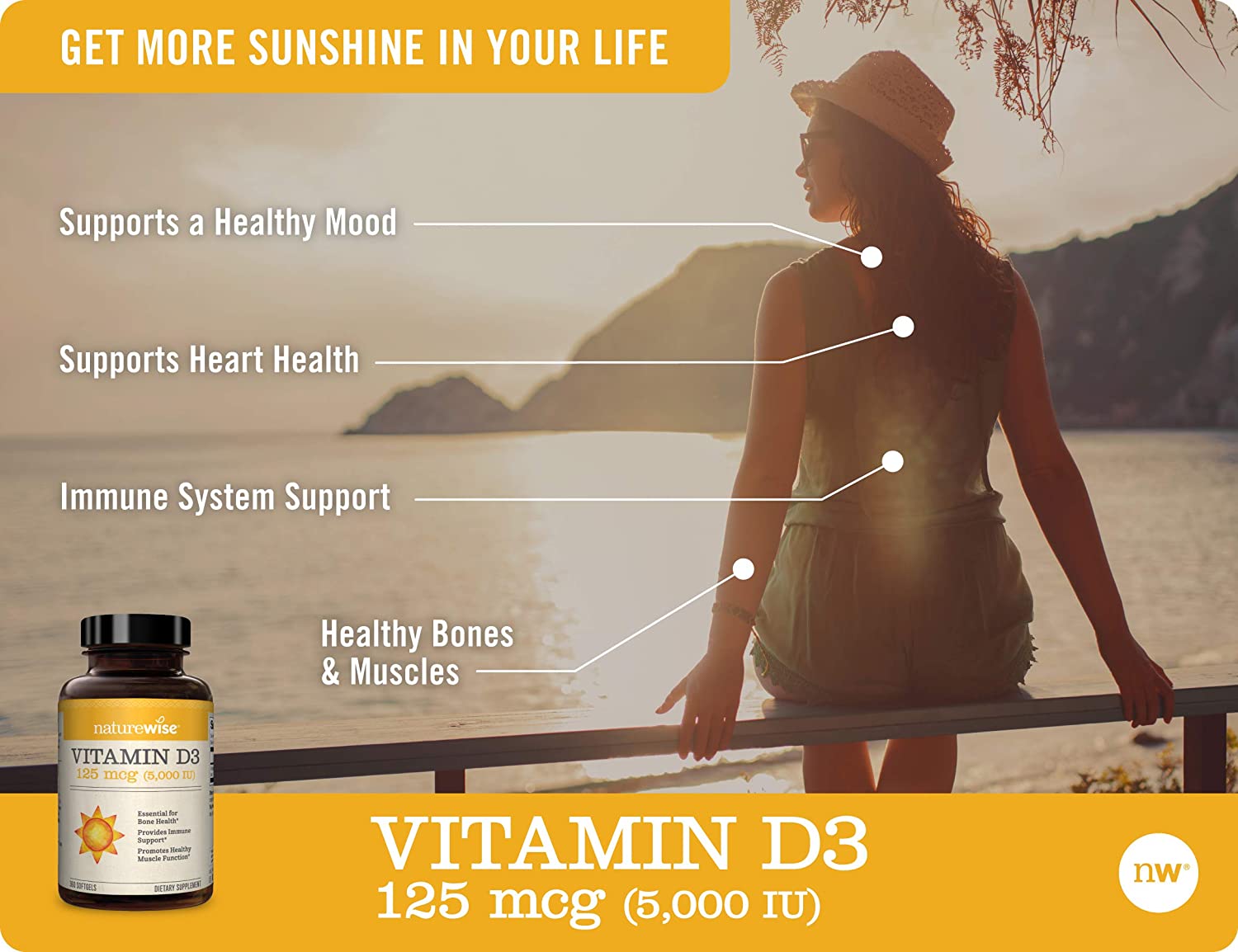 NatureWise Vitamin D3 5000 IU - for Healthy Muscle Function, Bone Health, and Immune Support - Organic Olive Oil, 360 Capsules (1 Year Supply) فيتامين د3 ، 5,000 وحدة دولية ، مع زيت الزيتون العضوى ، 360 كبسولة (تكفي لمده عام) ، لصحة وظائف العضلات والعظام والجهاز المناعى - Image 5
