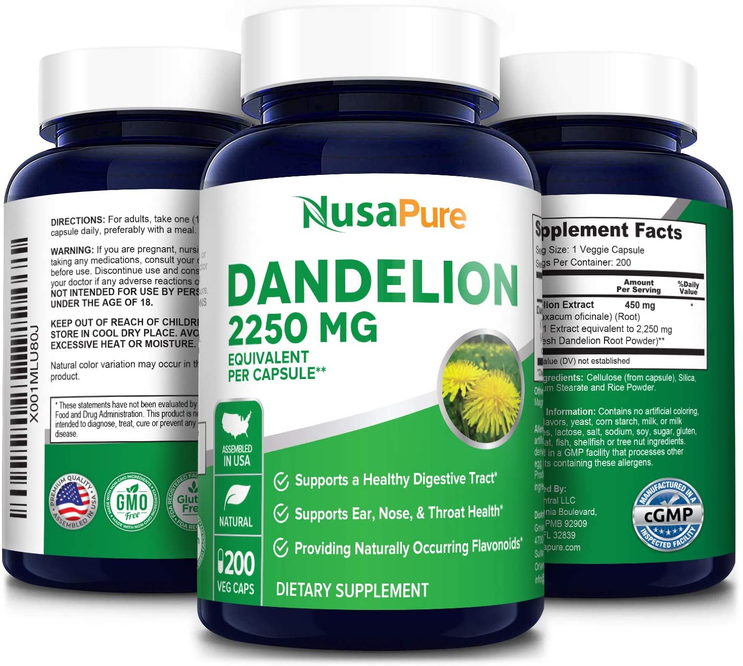 Nusapure Dandelion Extract 2250mg, 200 Capsules مستخلص الهندباء 2250 مجم للجرعة ، 200 كبسولة - Image 4