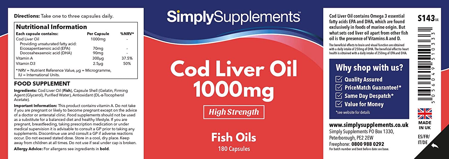 Cod Liver Oil 1000mg 180 Capsules | Rich in Omega 3 Fatty Acidsزيت كبد الحوت 1000 مجم، 180 كبسولة، غنى بالأوميجا 3 والأحماض الأمينية وفيتامين أ وفيتامين د - Image 5