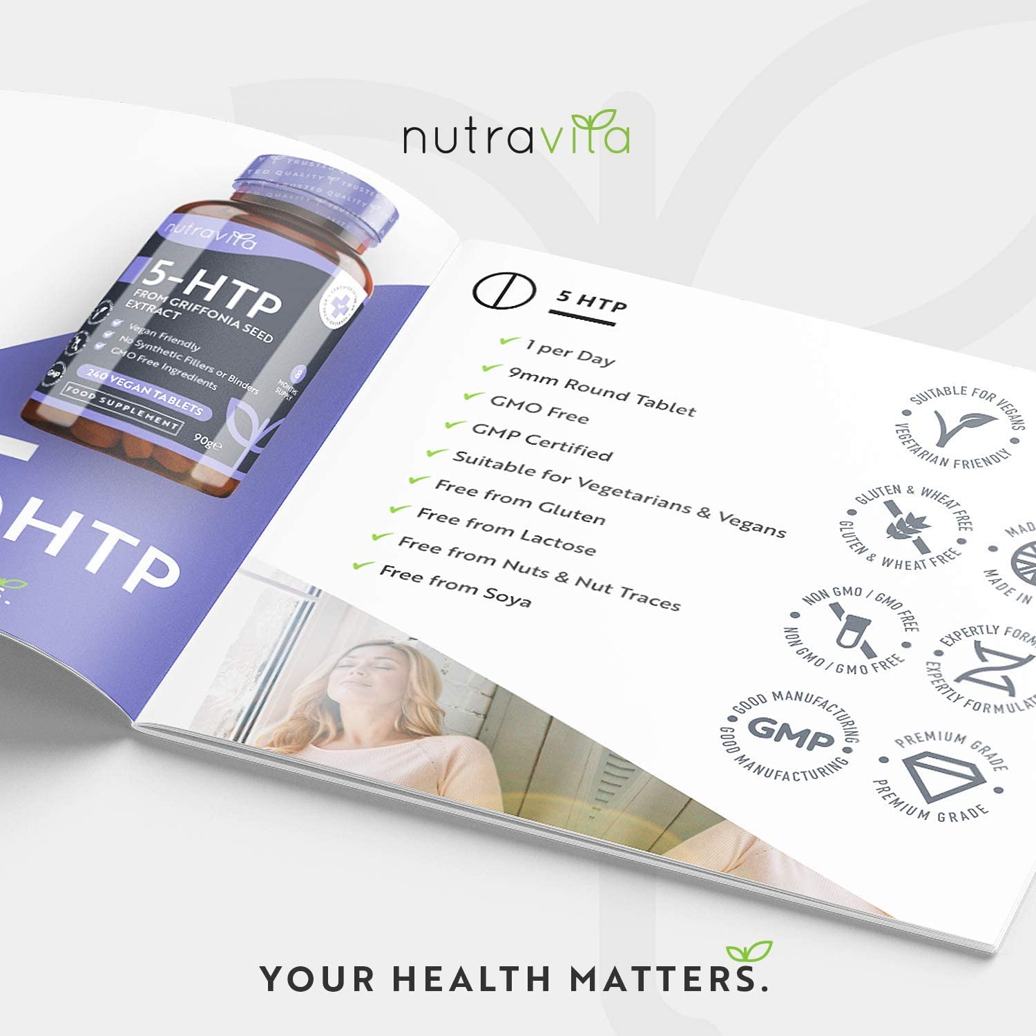 Nutravita 5HTP 400mg Griffonia Seed Extract – 240 Vegan Tablets Maximum Strength 5-HTPمستخلص من بذور الجريفونيا 400 مجم ، 240حباية نباتية - Image 8