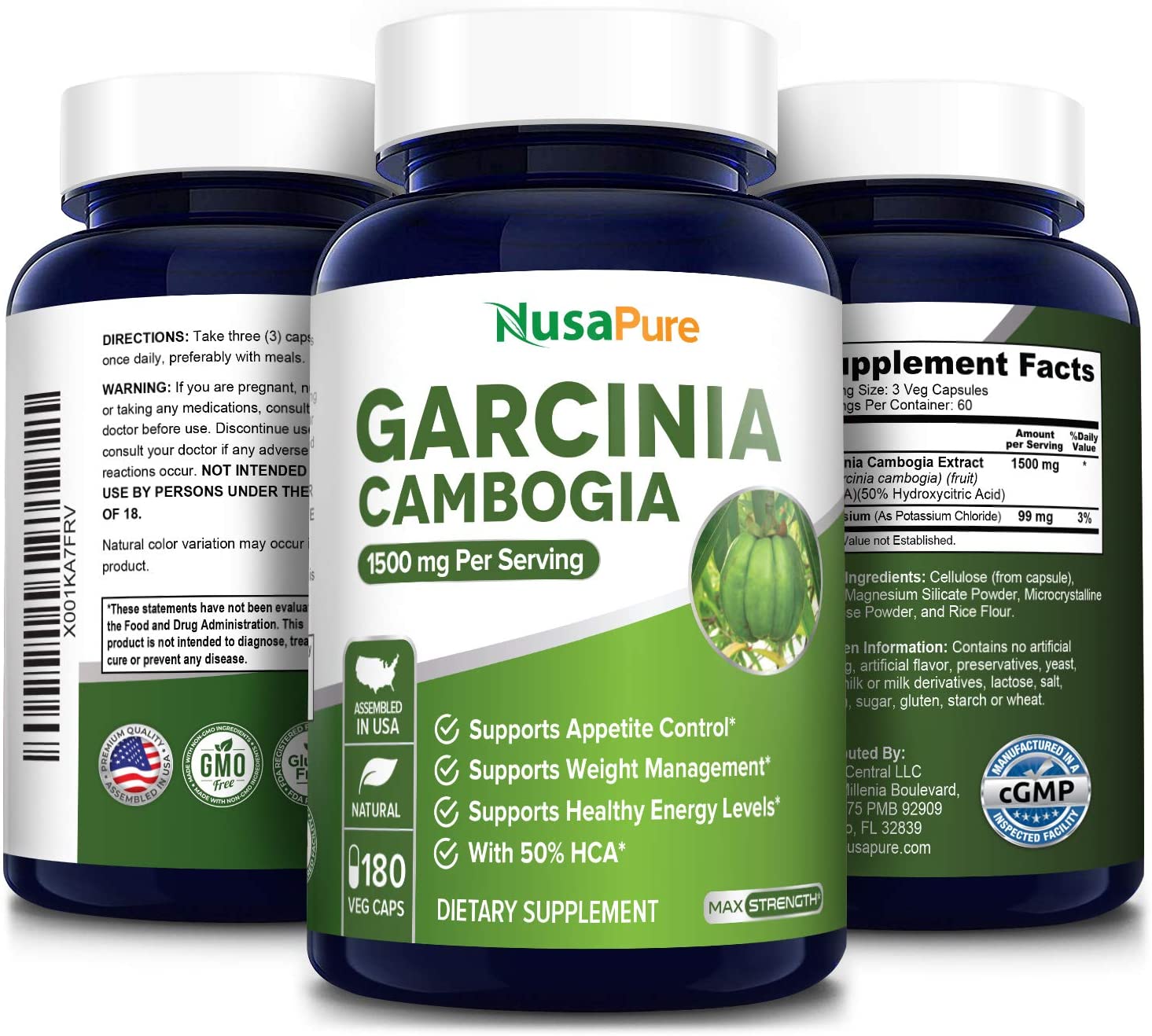 Nusapure Pure Garcinia Cambogia 180 Veggie Caps 1500mg (Vegetarian, Natural, Non-GMO & Gluten Free) نياسا بيور الجارسينيا كامبوجيا النقية 1500 مجم ، نباتى وطبيعى ، لفقدان الوزن ولدعم إنتاج الطاقة ، 180 كبسولة نباتية - Image 6