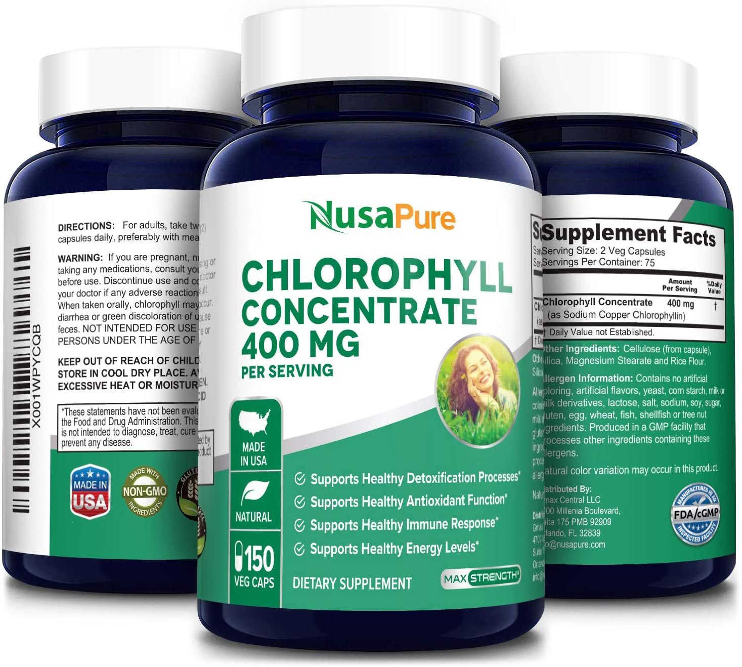 Nusapure Chlorophyll Concentrate 400 mg, Assists Detoxification & Provides Intestinal, Digestive Support,150 Capsules كلوروفيل المركز 400 مجم للجرعة ، لصحة الجهاز المناعى والجهاز الهضمى و لصحة الجلد ، 150 كبسولة - Image 6
