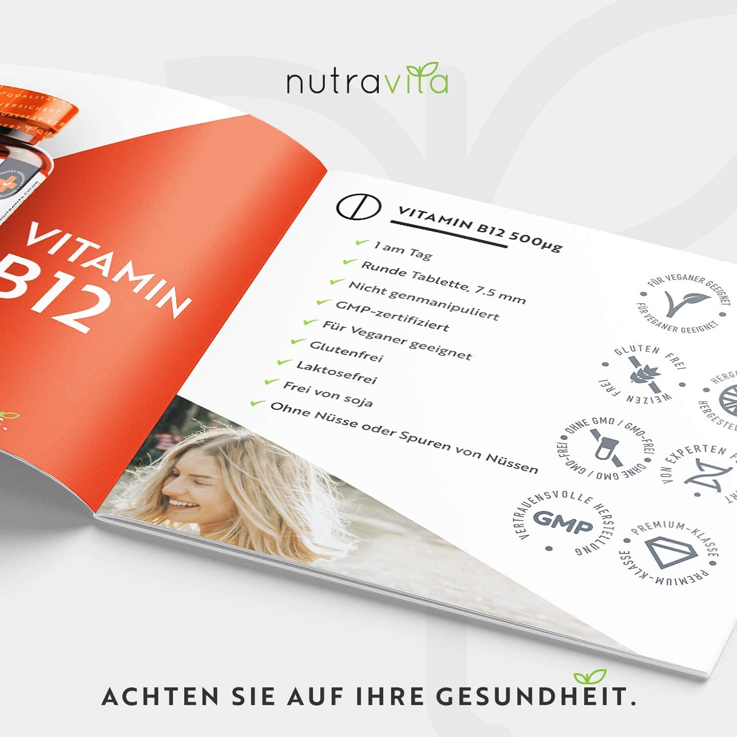 Nutravita Vitamin B12 500mcg - 365 tablets (1 year supply) of vegan methylcobalamin - tested and certified in Germany - helps reduce fatigue <BR/>فيتامين ب12 ، 500 ميكروجرام للحباية لصحة الجهاز العصبى وتقليل التعب 365 حباية - Image 3