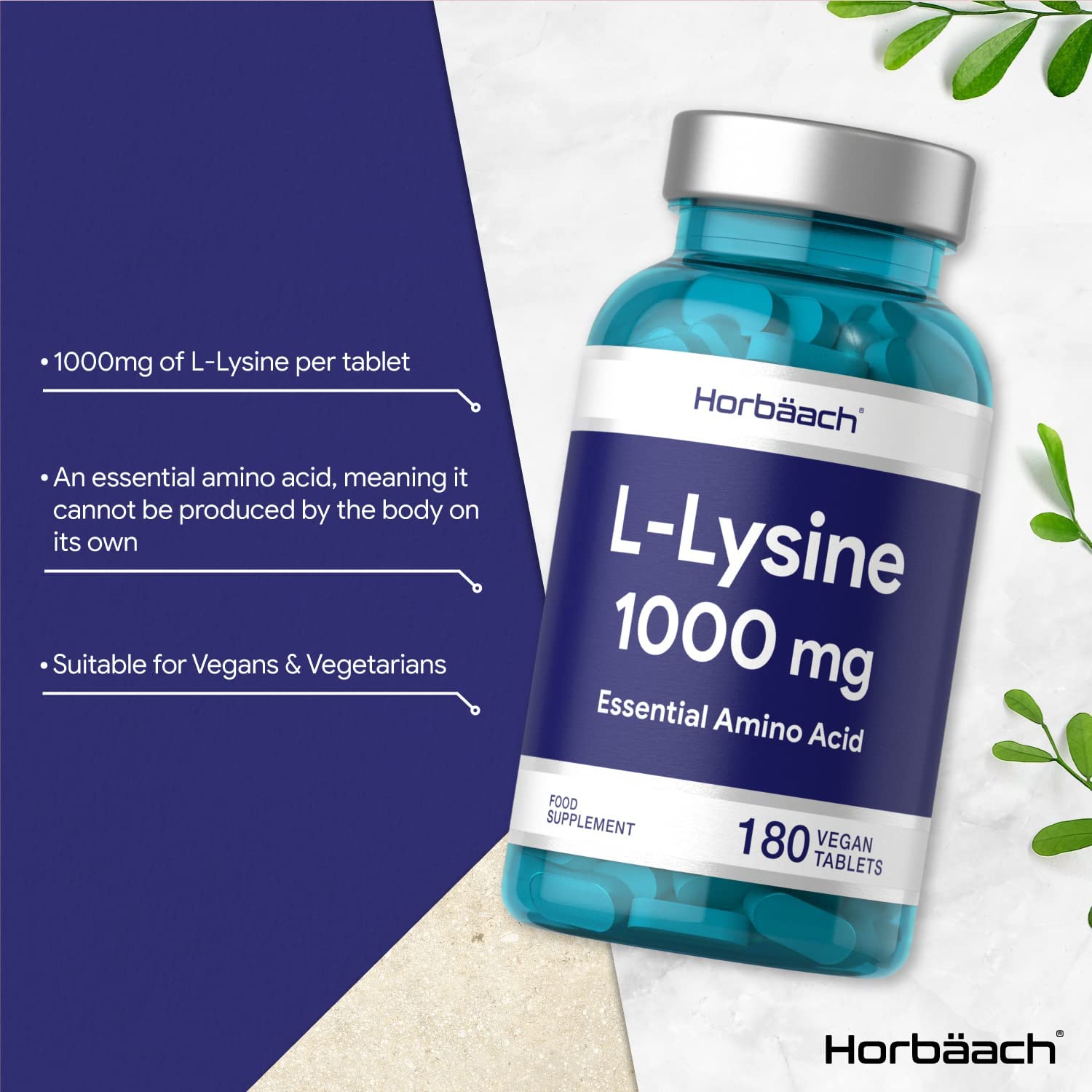 Horbaach L-Lysine 1000mg | Cold Sore Treatment, Essential Amino Acid| 180 Tablets - Image 8
