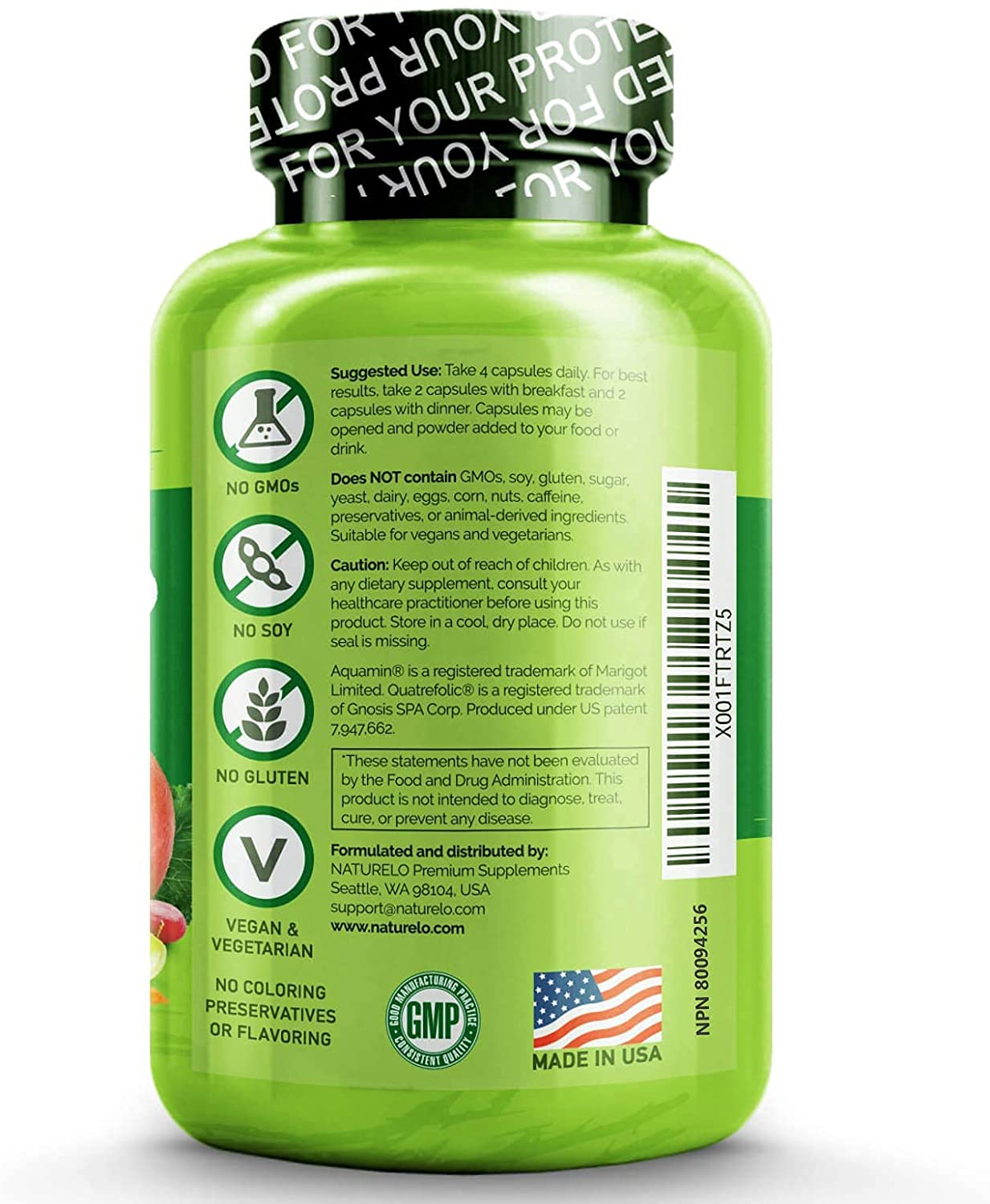 NATURELO Whole Food Multivitamin for Men - Vitamins, Minerals, Antioxidants, Organic Extracts - Vegetarian - for Energy, Brain, Heart, Eye Health - 240 Vegan Capsules ناتشريلو طعام كامل فيتامينات ومعادن متعددة نباتية وعضوية للرجال ، لصحة القلب والمخ والعين وإنتاج الطاقة ، 240 كبسولة نباتية - Image 3