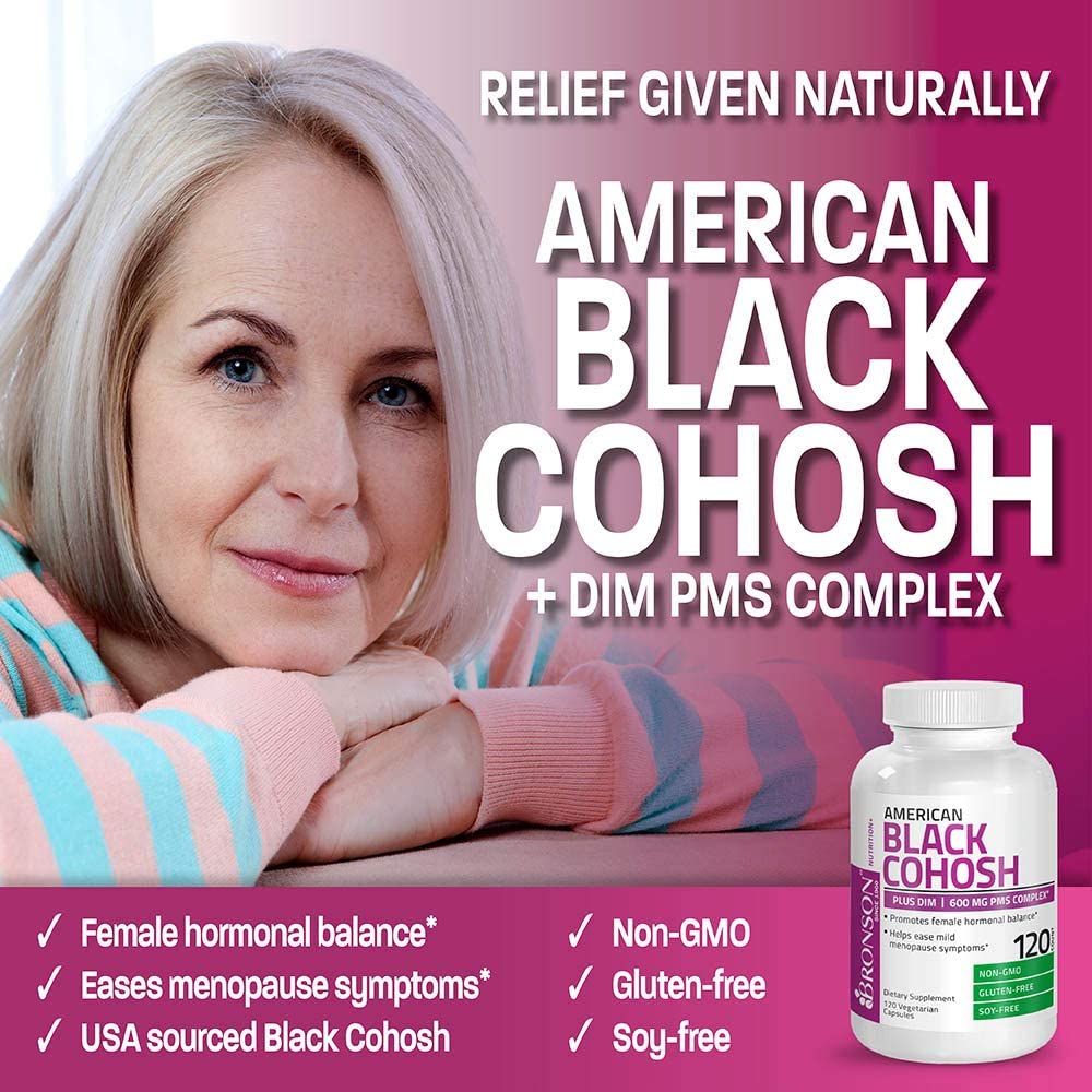 Bronson American Black Cohosh Plus DIM - 600 mg PMS | 120 Vegetarian Capsules - Image 3