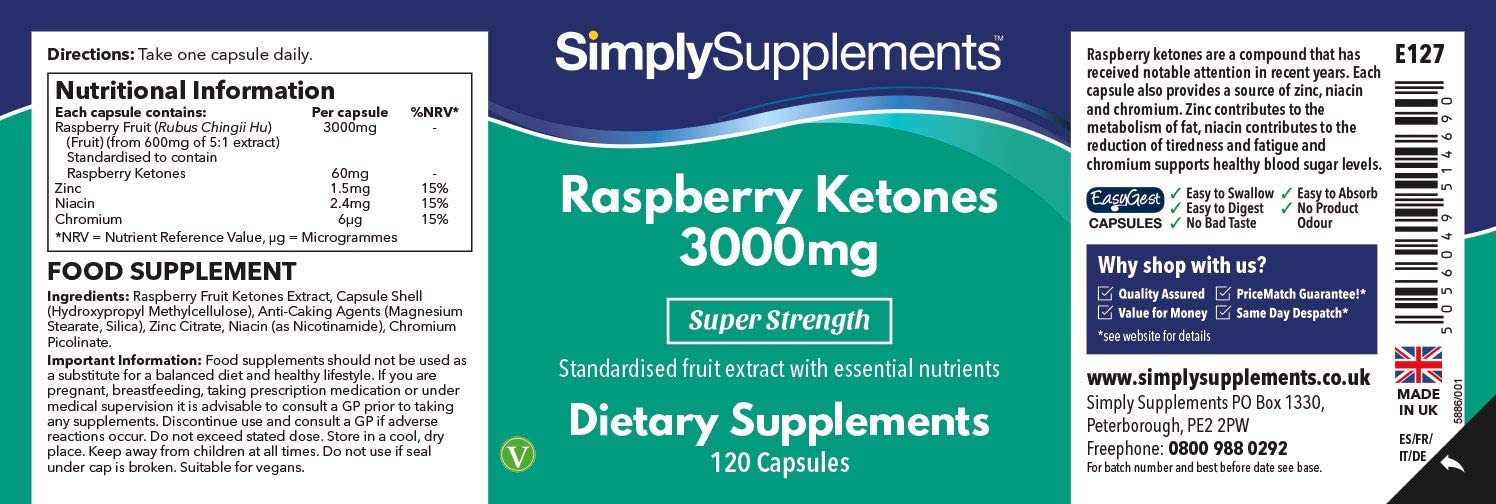 Simply Supplements Raspberry Ketones 3000mg – 120 Capsules - Image 4