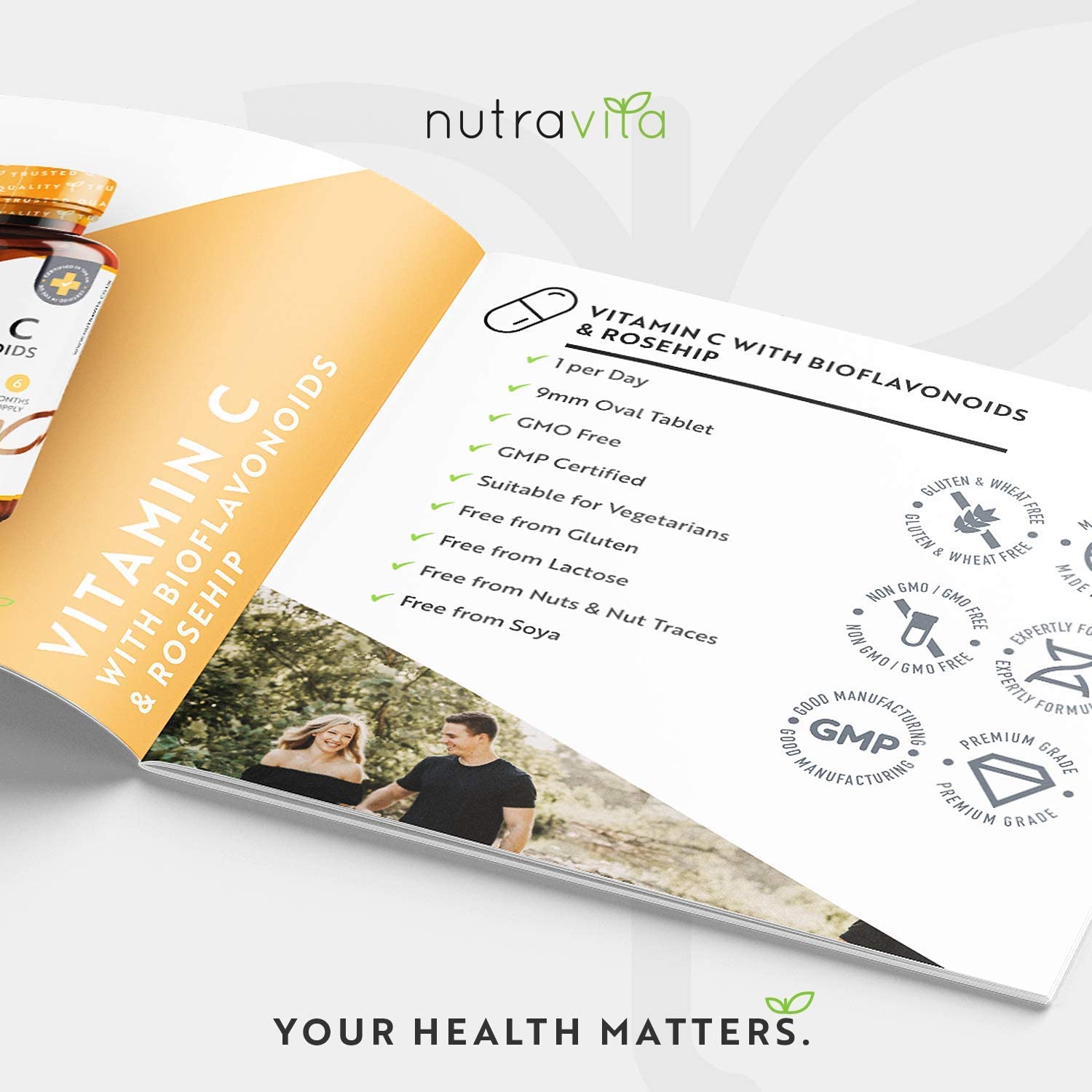 Nutravita Vitamin C 1000mg with Bioflavonoids and Rosehip - 180 Vegan Tablets نيوترافيتا ، فيتامين ج 1000 مجم ، مع البيوفلافونويد و ورد المسك ، 180 حباية نباتية - Image 9