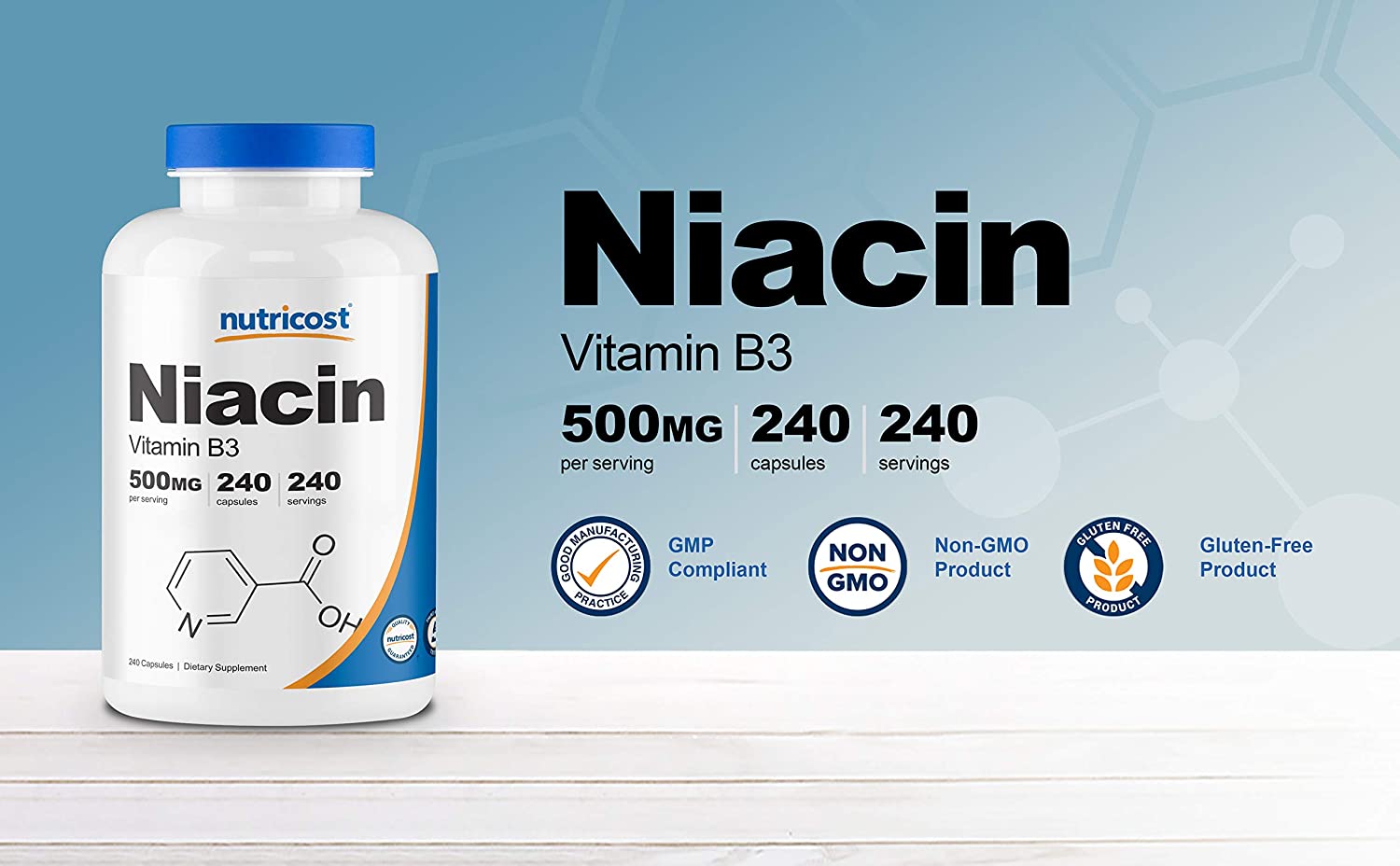 Nutricost Niacin (Vitamin B3) 500mg, 240 Capsules - Image 7