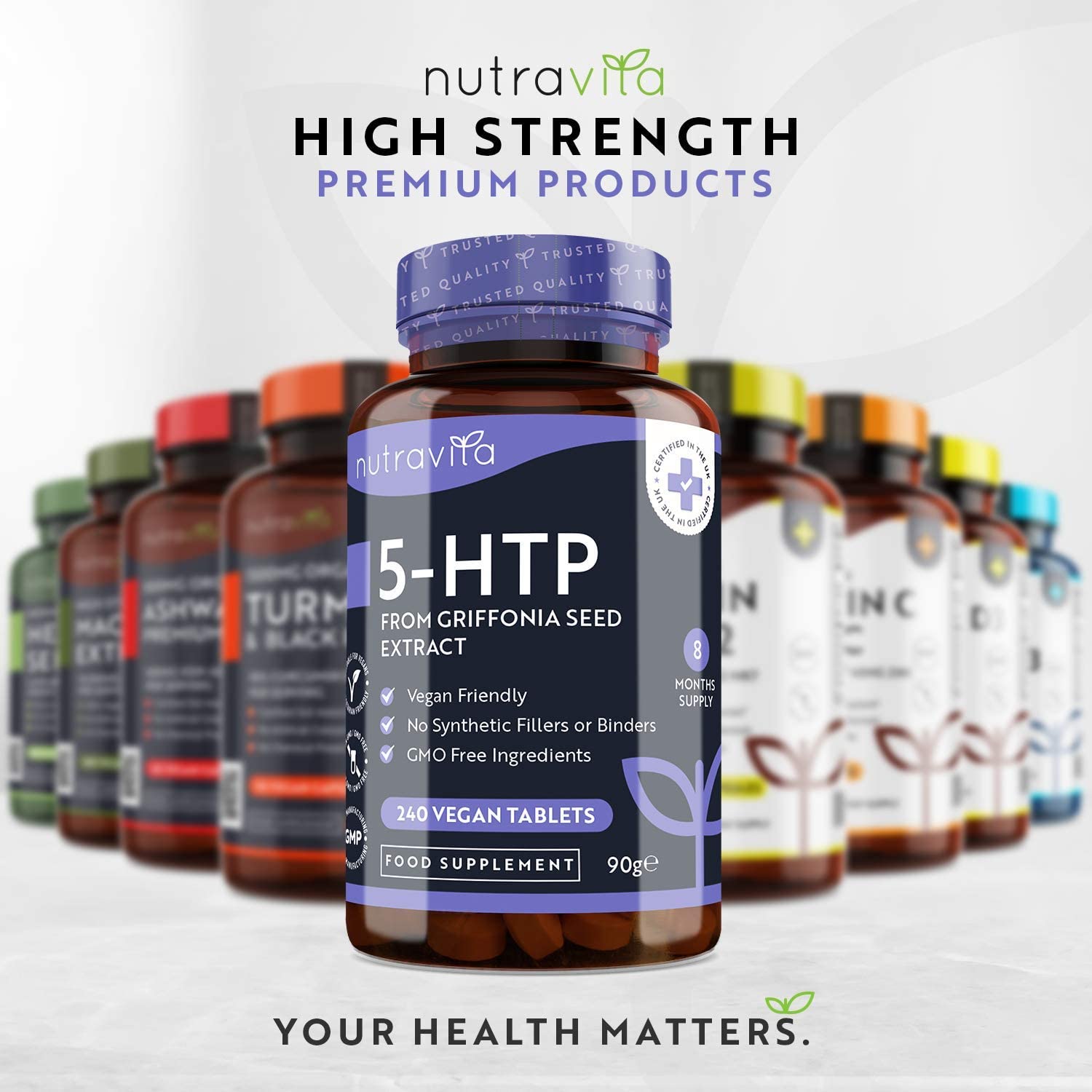 Nutravita 5HTP 400mg Griffonia Seed Extract – 240 Vegan Tablets Maximum Strength 5-HTPمستخلص من بذور الجريفونيا 400 مجم ، 240حباية نباتية - Image 6