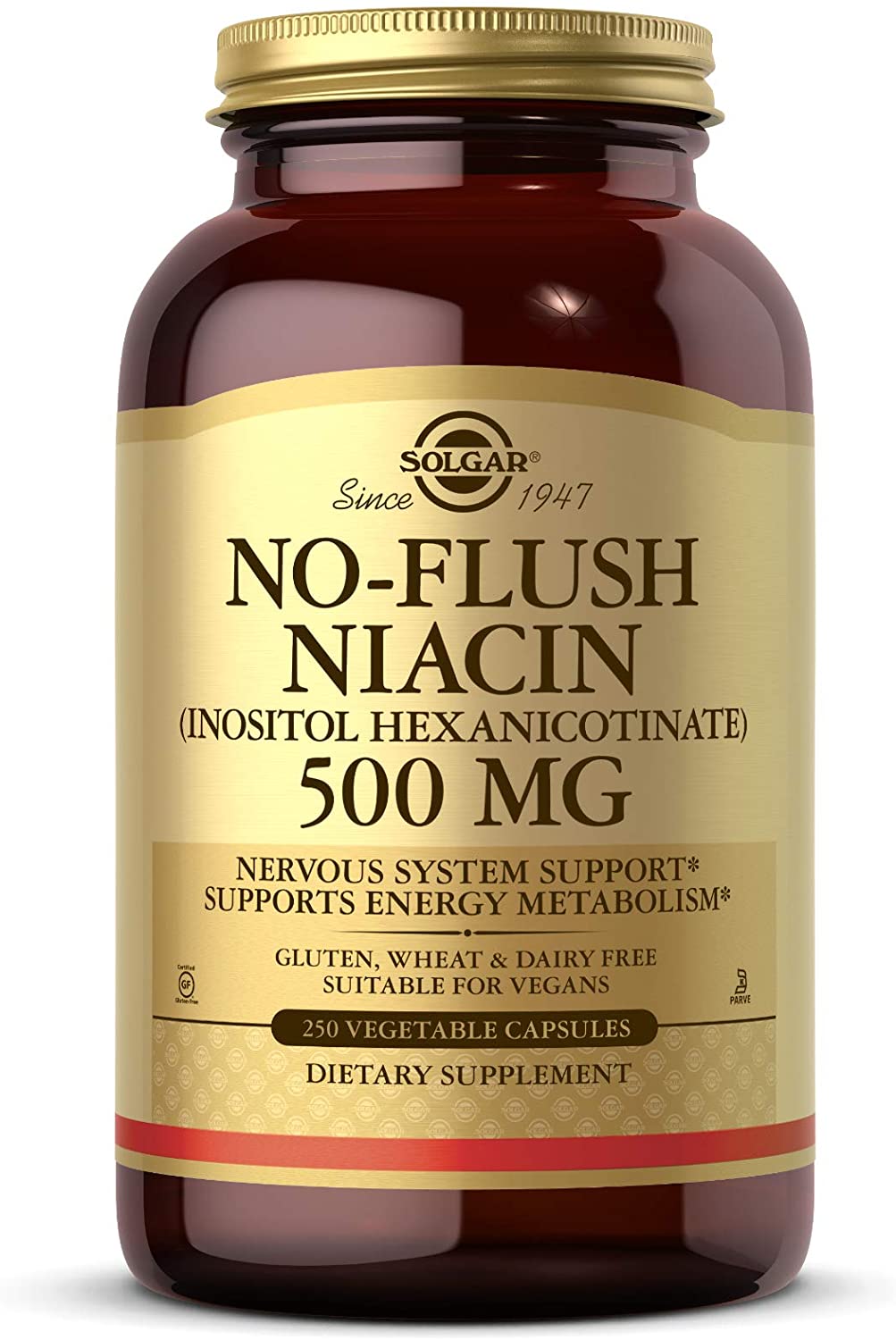 Solgar No-Flush Niacin 500 mg, Cardiovascular Support - Supports Energy Metabolism, 250 Capsules سولجار نياسين 500 مجم ، 250 كبسولة نباتية