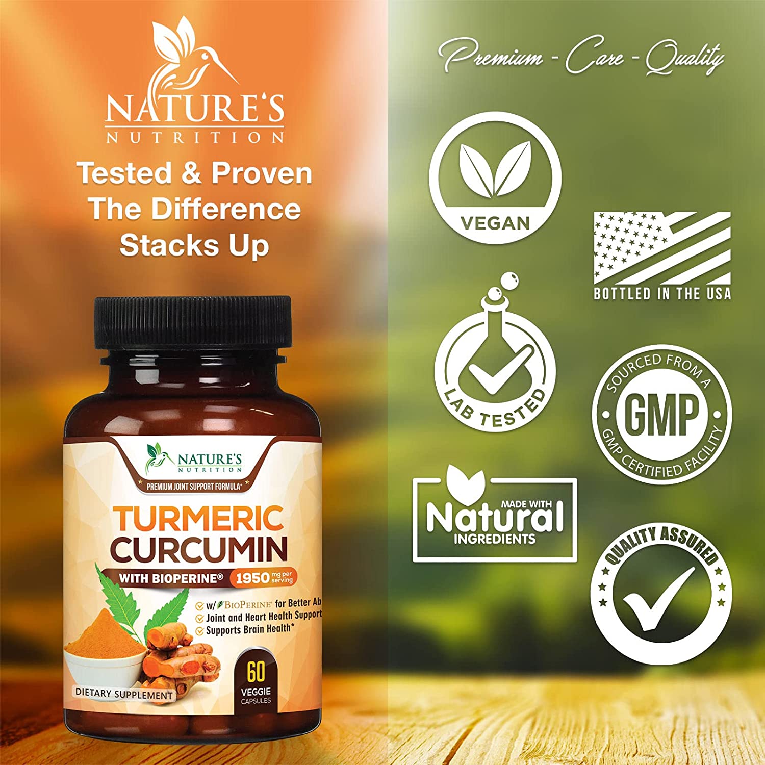 Nature's Nutrition Turmeric Curcumin with BioPerine 95% Curcuminoids 1950mg with Black Pepper - 60 Capsulesكركم بتركيز 95% مع الفلفل الأسود و البيوبيرن - 60 كبسولة - Image 7