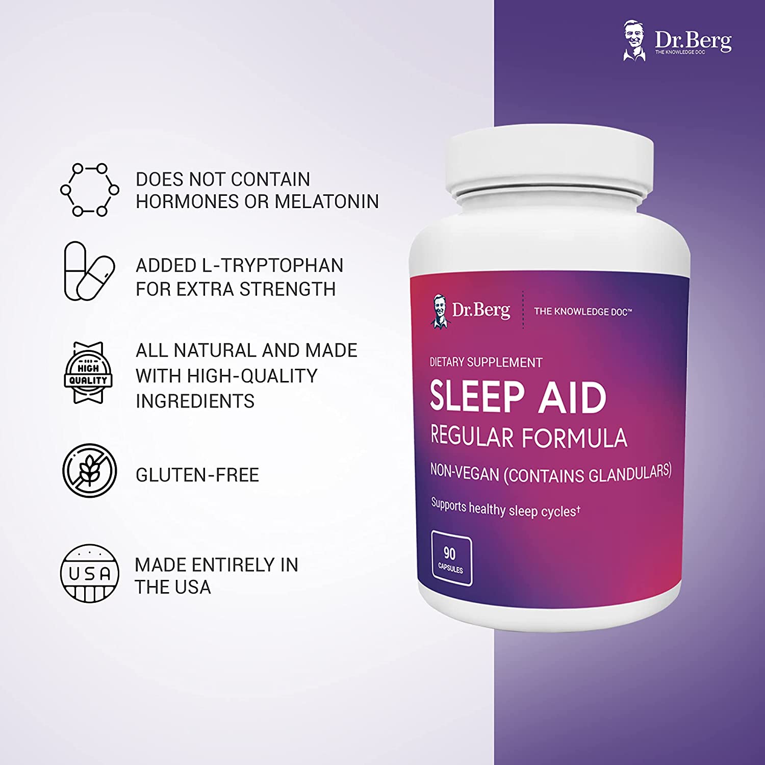 Dr. Berg's Sleep Aid, support regular sleep, 90 Capsules<BR/> دكتور بيرج ، مساعد النوم،مكونات طبيعية، 90 كبسولة - Image 6