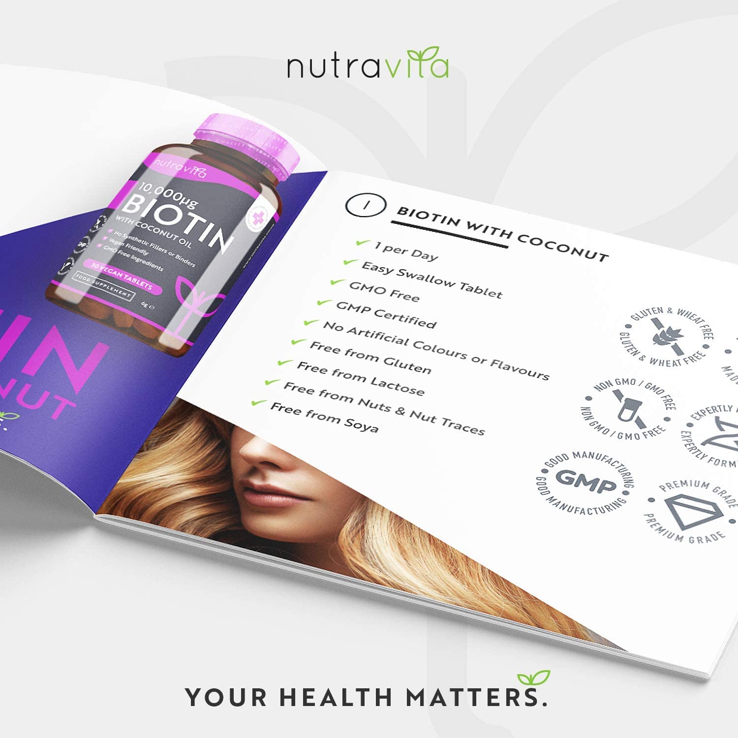Nutravita High Strength Biotin Tablets with Coconut Oil | 30 Tabs - Image 6