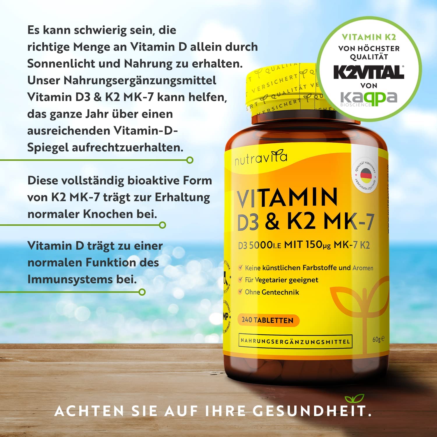 Nutravita Vitamin D3 & K2 – Bone, Heart & Immune Support – 240 Tablets - Image 4