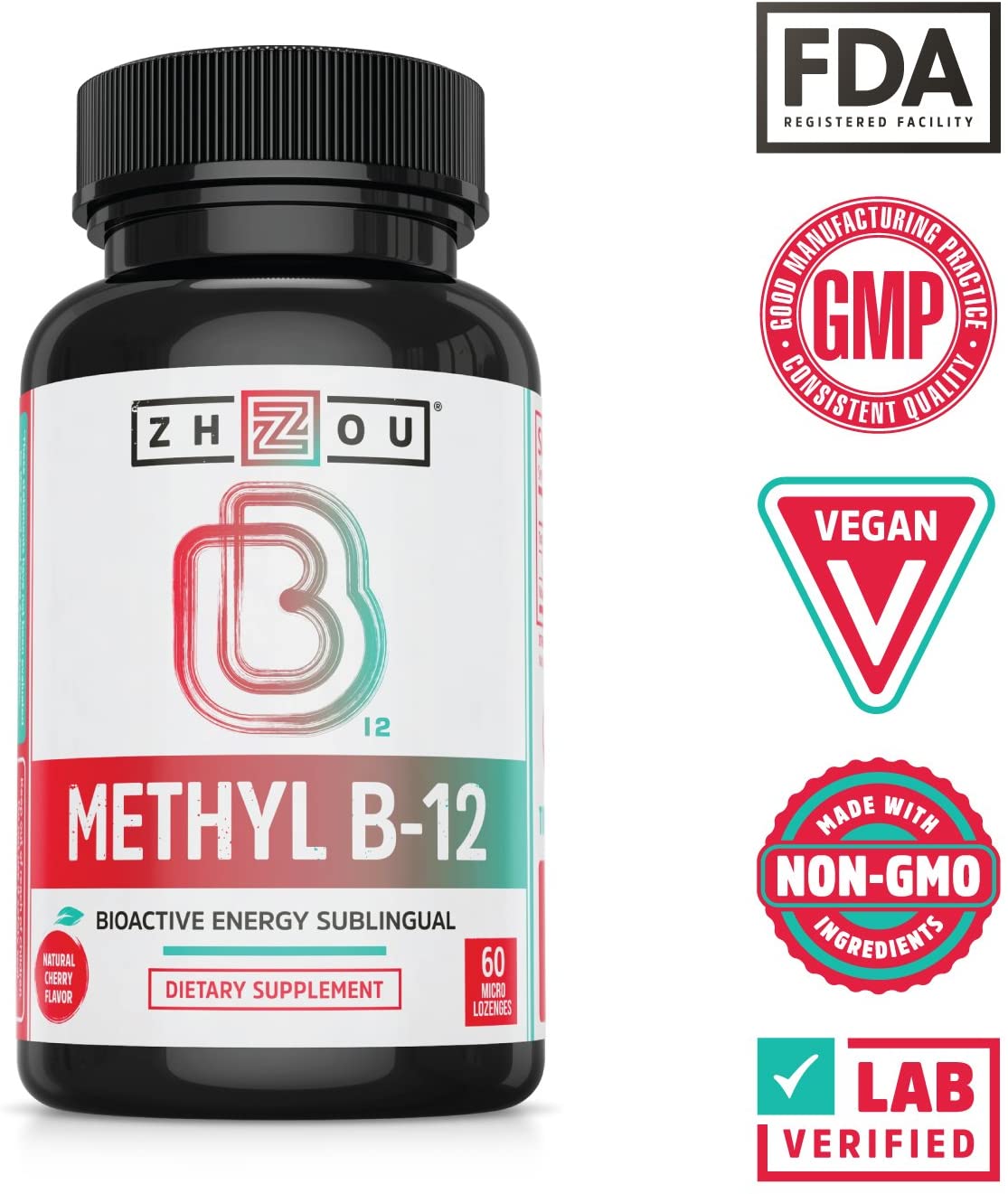 ZHOU Methyl B12 (Vitamin B12) Lozenges, 5000 mcg for Maximum Absorption and Active Energy - 60 Count ميثيل فيتامين ب12، 5000 ميكروجرام ، عالى الإمتصاص ، لزيادة إنتاج الطاقة ، 60 قطعة - Image 4