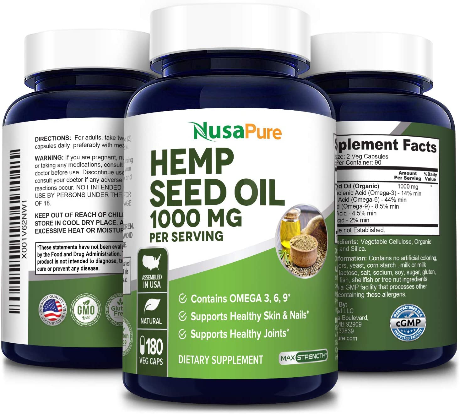 NusaPure Hemp Oil Capsules, 90,000 mg Per Bottle,180 Softgels زيت بذور القنب النباتى الطبيعى العضوى 1000 مجم للجرعة ، 180 كبسولة - Image 4