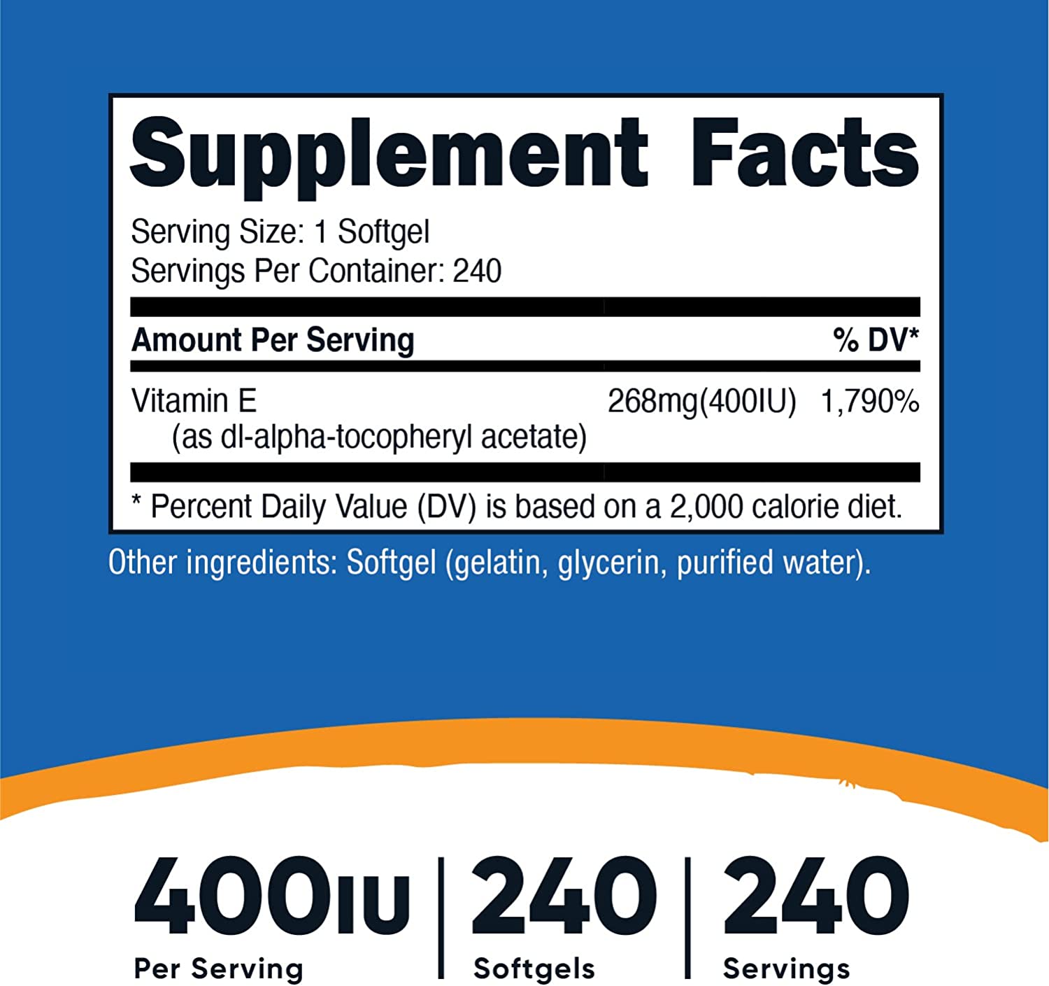 Nutricost Vitamin E 400 IU, 240 Softgel Capsules - Gluten Free, Non-GMOنيوتريكوست ،فيتامين ھ الطبيعى، 400 وحدة دولية ، عالى الإمتصاص، 240 كبسولة نباتية - Image 5