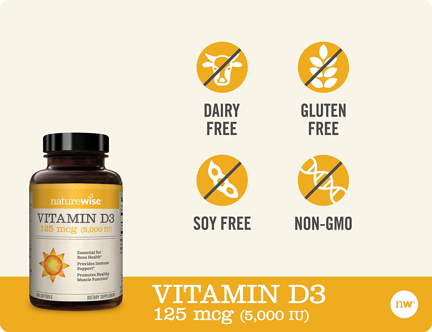 NatureWise Vitamin D3 5000 IU - for Healthy Muscle Function, Bone Health, and Immune Support - Organic Olive Oil, 360 Capsules (1 Year Supply) فيتامين د3 ، 5,000 وحدة دولية ، مع زيت الزيتون العضوى ، 360 كبسولة (تكفي لمده عام) ، لصحة وظائف العضلات والعظام والجهاز المناعى - Image 3