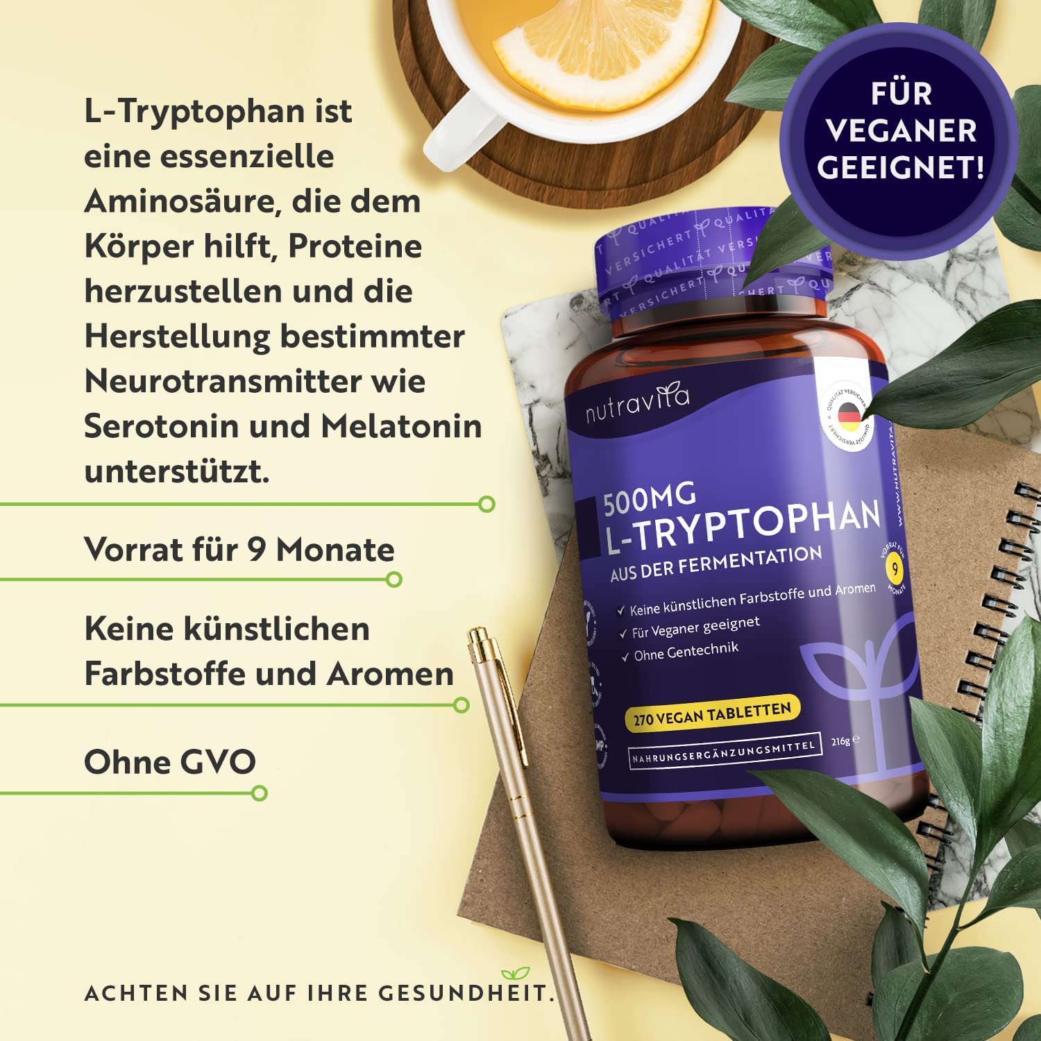 Nutravita L-Tryptophan 500 mg, 270 Tablets - Image 8