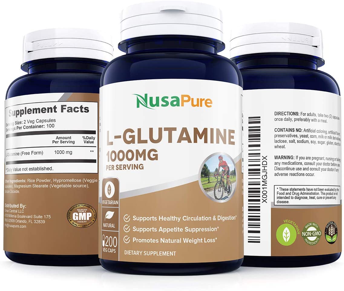 Nusapure L-Glutamine 1000mg per Serving – 200 Capsules