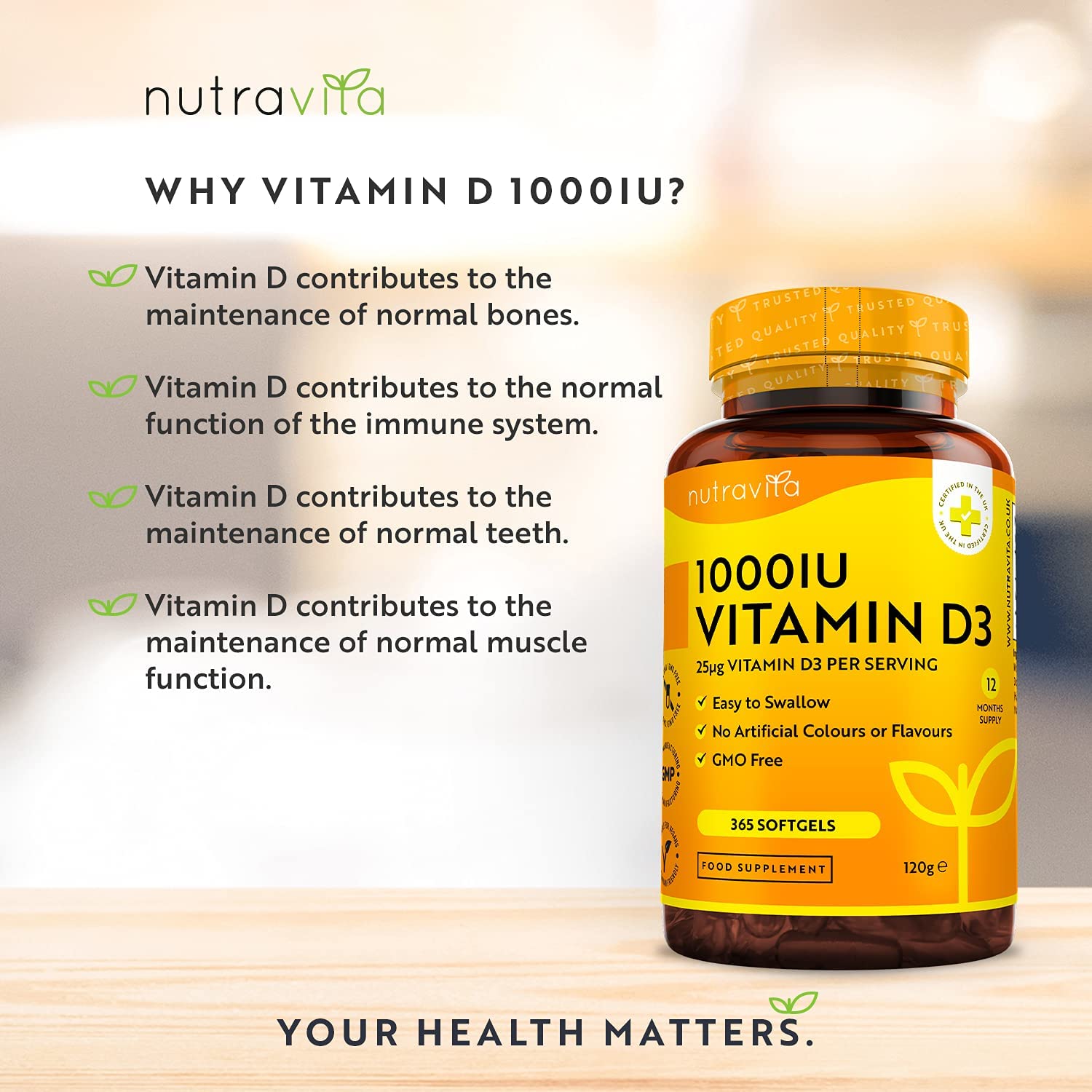 Nutravita Vitamin D3-1000 IU (25mcg) –For vitamin d3 deficiency- 365 Softgels فيتامين د3 1000 وحدة دولية ، لصحة الجهاز المناعى والعظام والأسنان والعضلات 365 سوفت جيل - Image 9