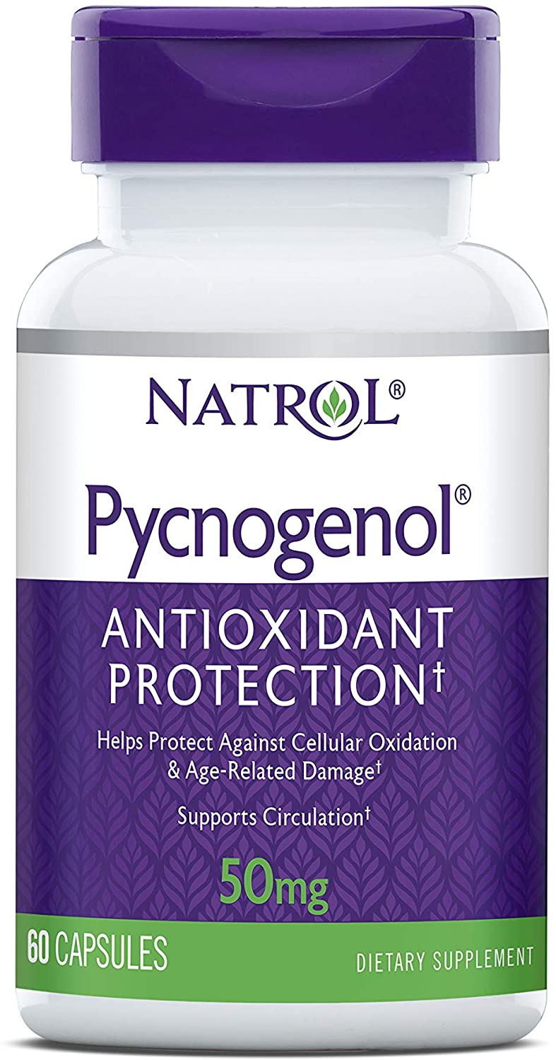 Natrol Pycnogenol Capsules, Antioxidant Protection, Protects Against Cellular Oxidation and Age-Related Damage, European Maritime Pine Bark Extract, Supports Circulation, 50 mg, 60 Count بيكنوجينول 50 مجم مضاد للأكسدة ولحماية الخلايا من الأكسدة ، 60 كبسولة