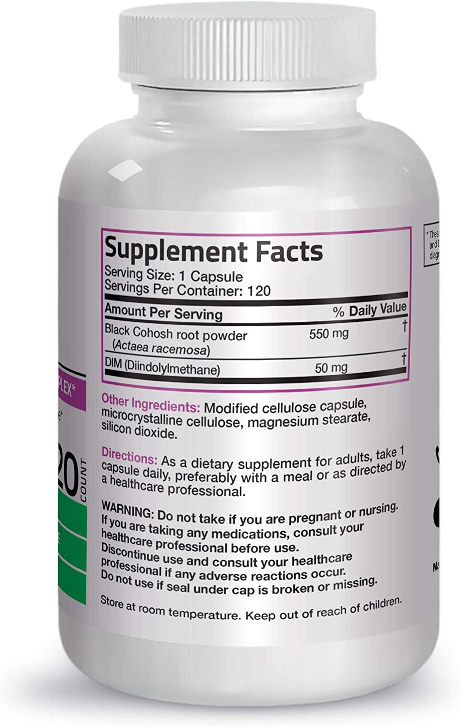 Bronson American Black Cohosh Plus DIM - 600 mg PMS | 120 Vegetarian Capsules - Image 6