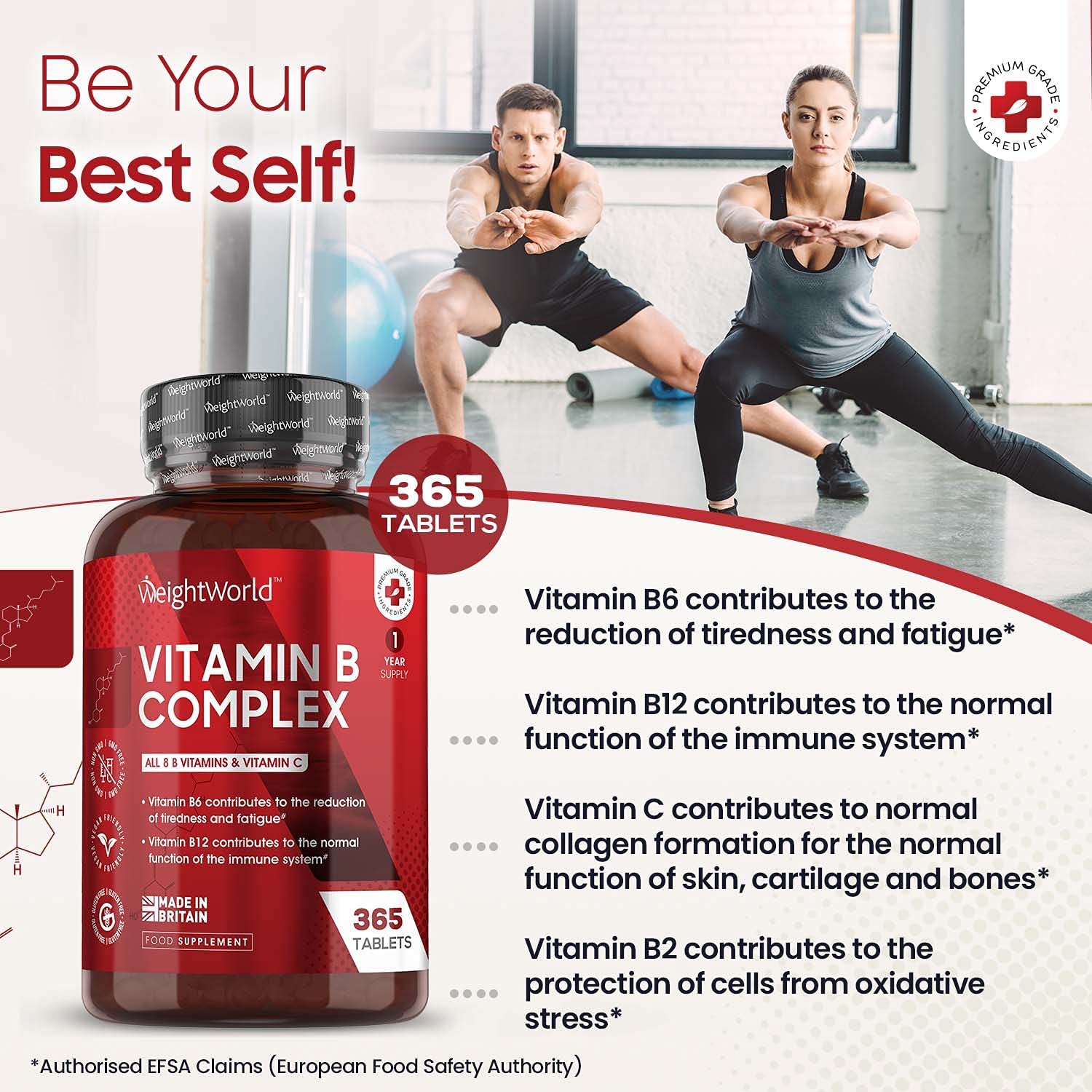 Weightworld Vitamin B Complex High Strength - 365 Vegan Multivitamin Tablets, 8 B Vitamins in 1 - Vitamin B12 , B1, B2, B3, B5, B6, Folic Acid, Biotin & Vitamin C - Gluten Free B Vitamin Complex, Made in UK - Image 6