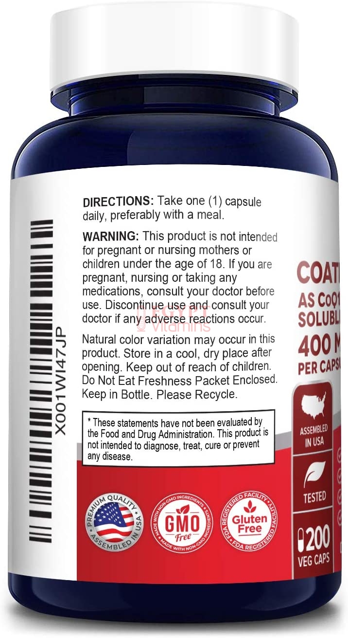 Nusapure CoQ10 10% CWS 400 mg 200 Veggie Caps - Coenzyme Q10 Supplement Pills, Antioxidant CO Q-10 Enzyme, Coq 10 for Healthy Blood Pressure & Heart كيو 10 ، 400 مجم ، لصحة القلب وضغط الدم والمخ ، 200 كبسولة نباتية - Image 7