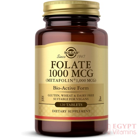 Solgar Folate 1000 mcg, 1000 mcg Bio-active Metafolin - Heart Health -120 Tablets سولجار فولات 1000 ميكروجرام ، ميتافولين النشط بيولوجيا ، لصحة القلب ، 120حباية