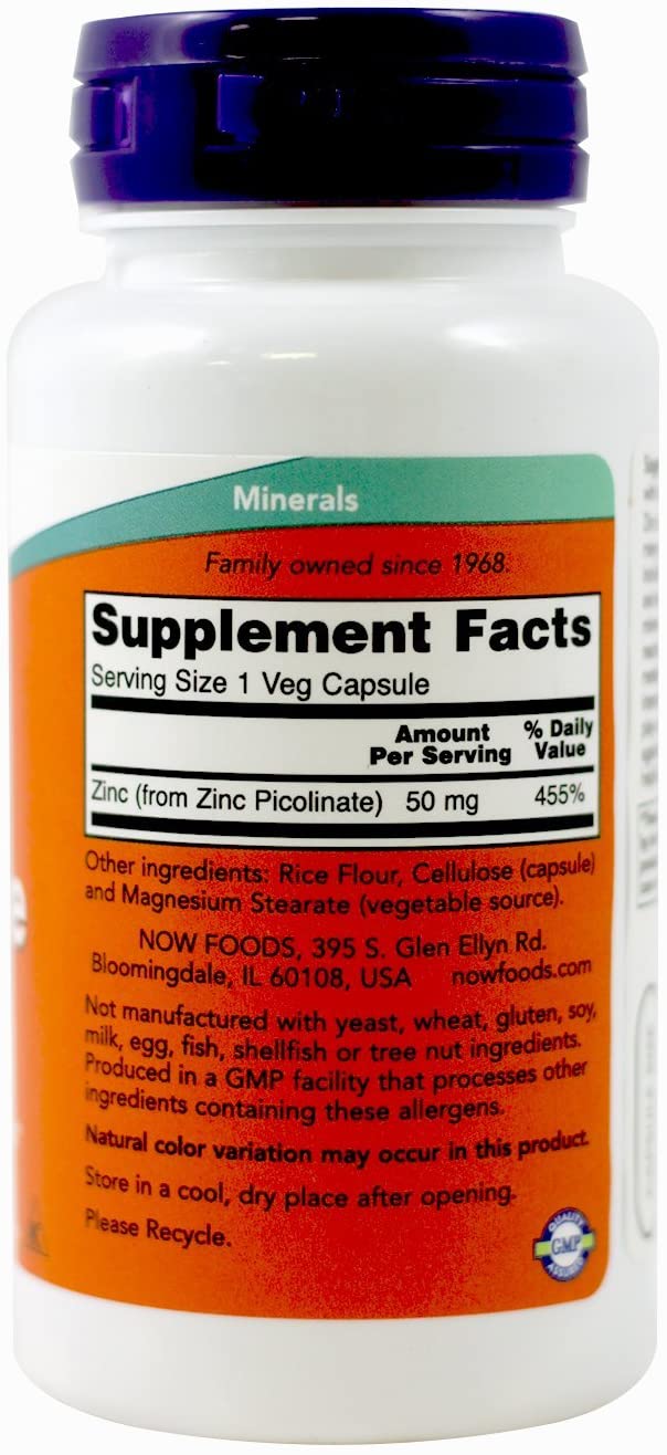 NOW Zinc Picolinate 50mg 120 Capsules ناو ، بيكولينات الزنك 50 مجم ، 120 كبسولة - Image 4