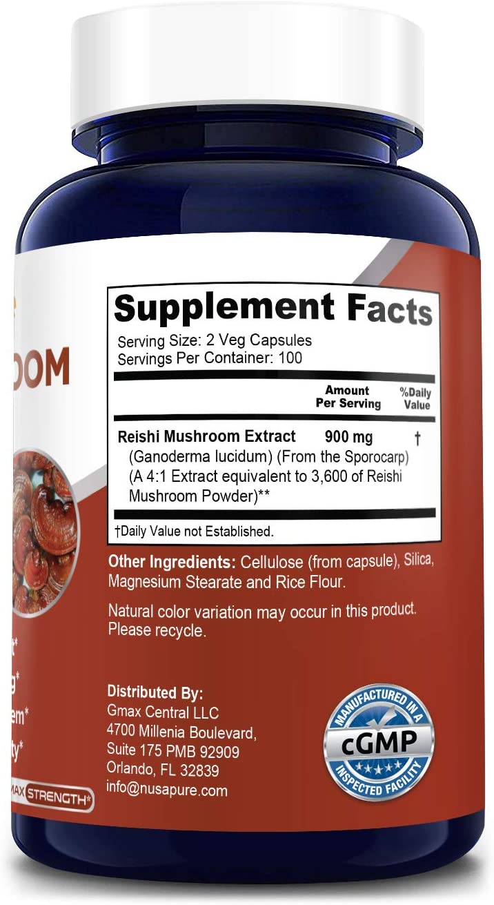 Nusapure Reishi Mushroom Extract 3600 mg, 200 Capsules مستخلص فطر عيش الغراب الريشي 3600 مجم، 200 كبسولة - Image 2